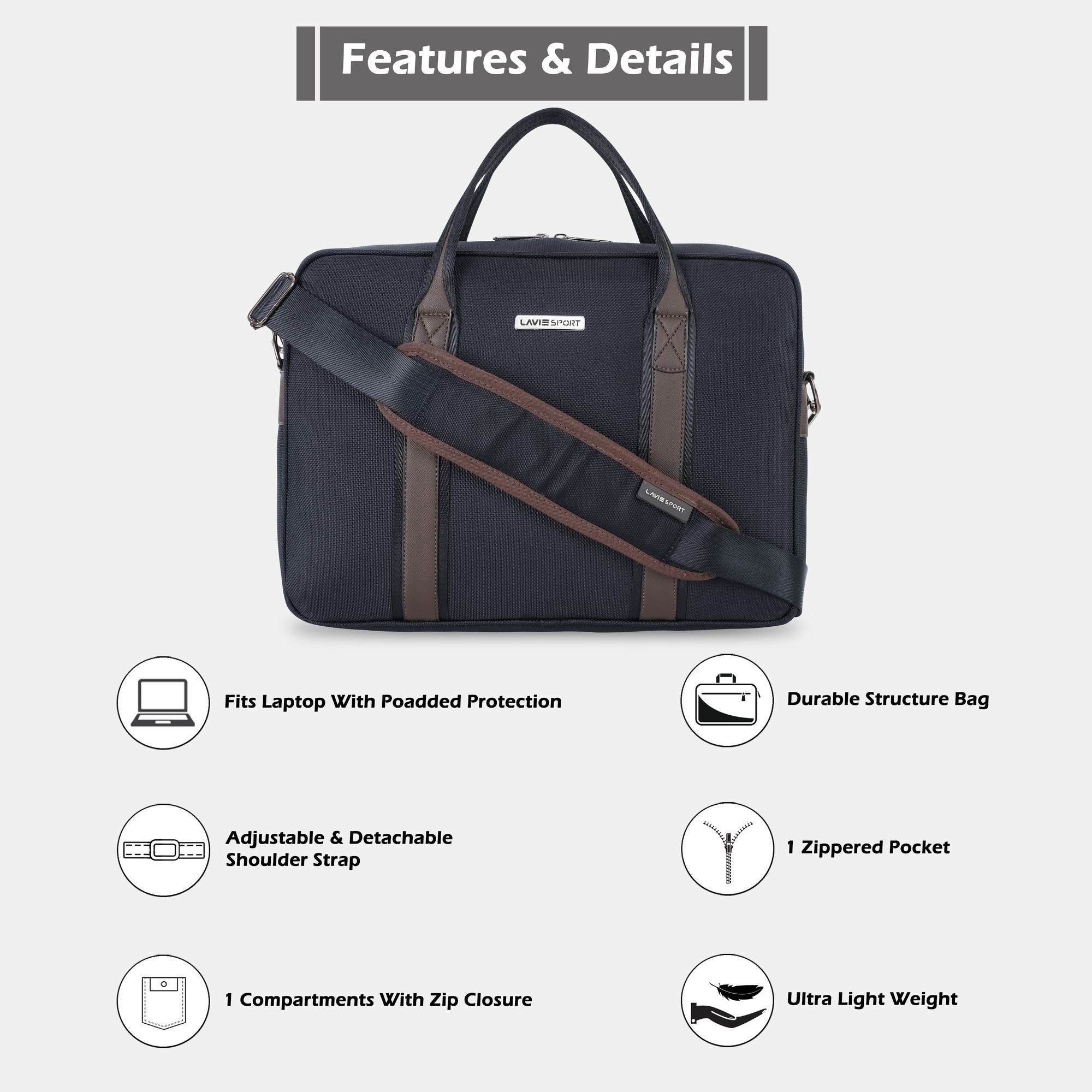 Elevate Briefcase Multifunctional Laptop Bag Charcoal Blue