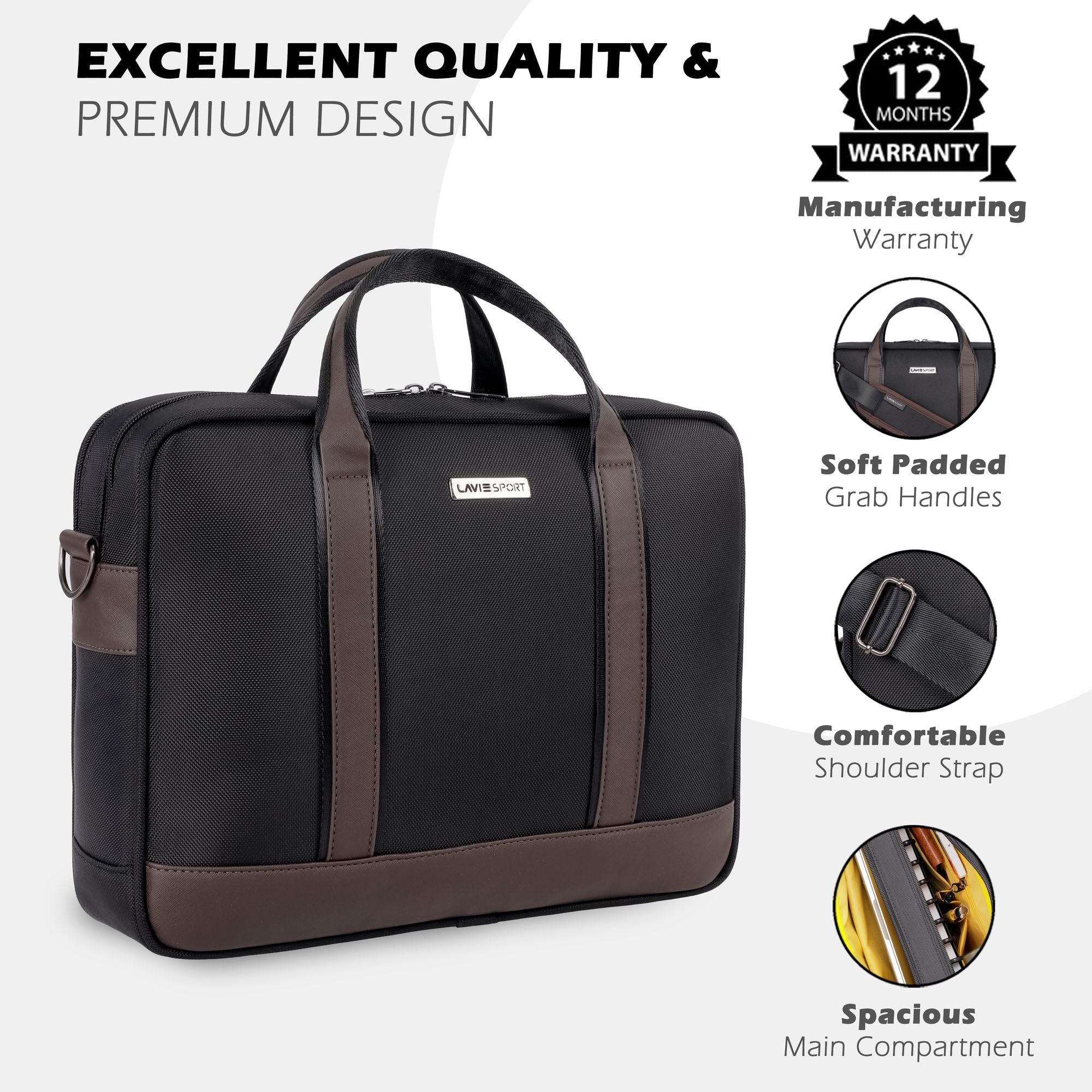 Magnate Briefcase Multifunctional Laptop Bag Black/Choco