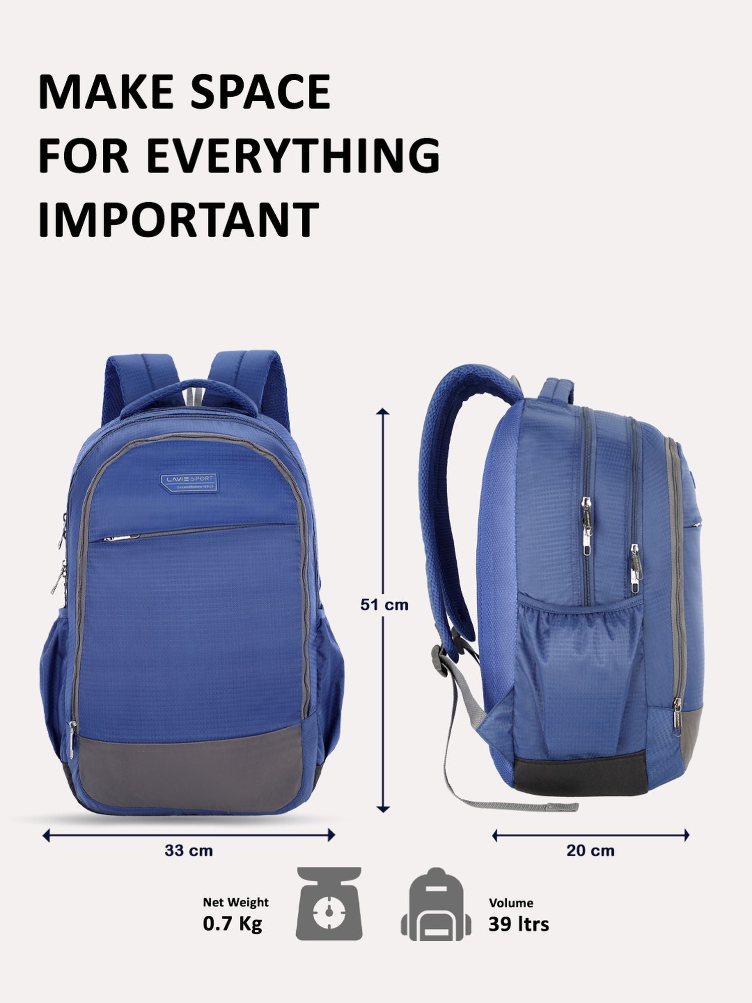 Lavie Sport Nebula X Unisex Laptop Backpack -39 Litres Navy - Lavie World