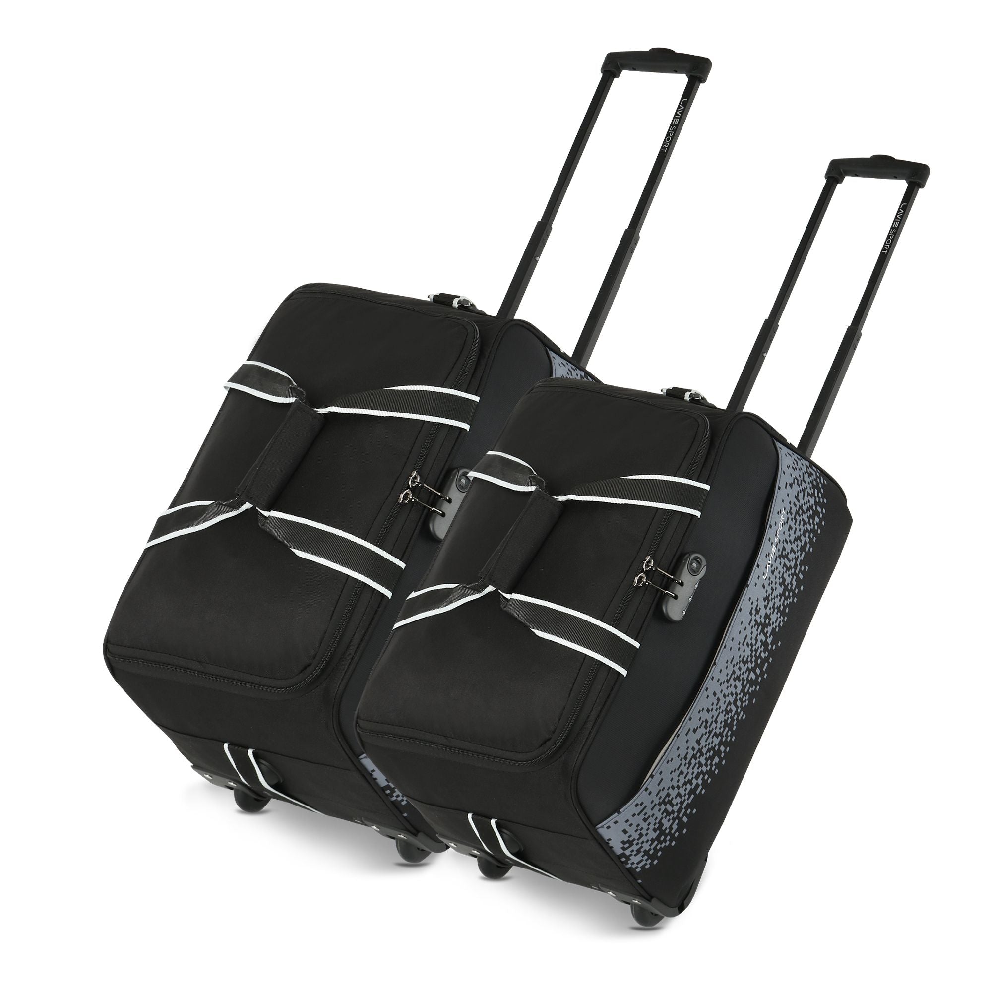 Lavie Sport Large Combo Size 53+63 Cm Litre Pixel Wheel Duffle Bag| Black - Lavie World