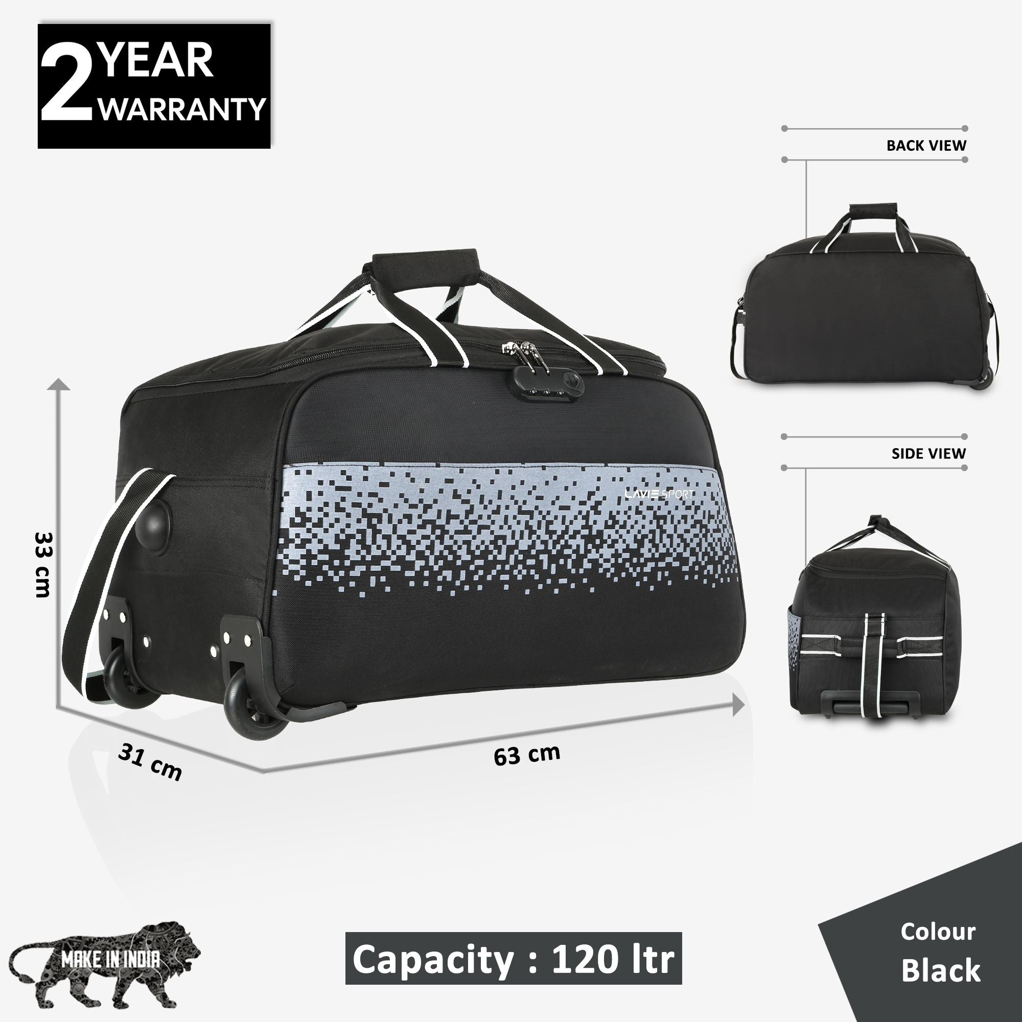 Pixel Wheel Duffle Bag Black