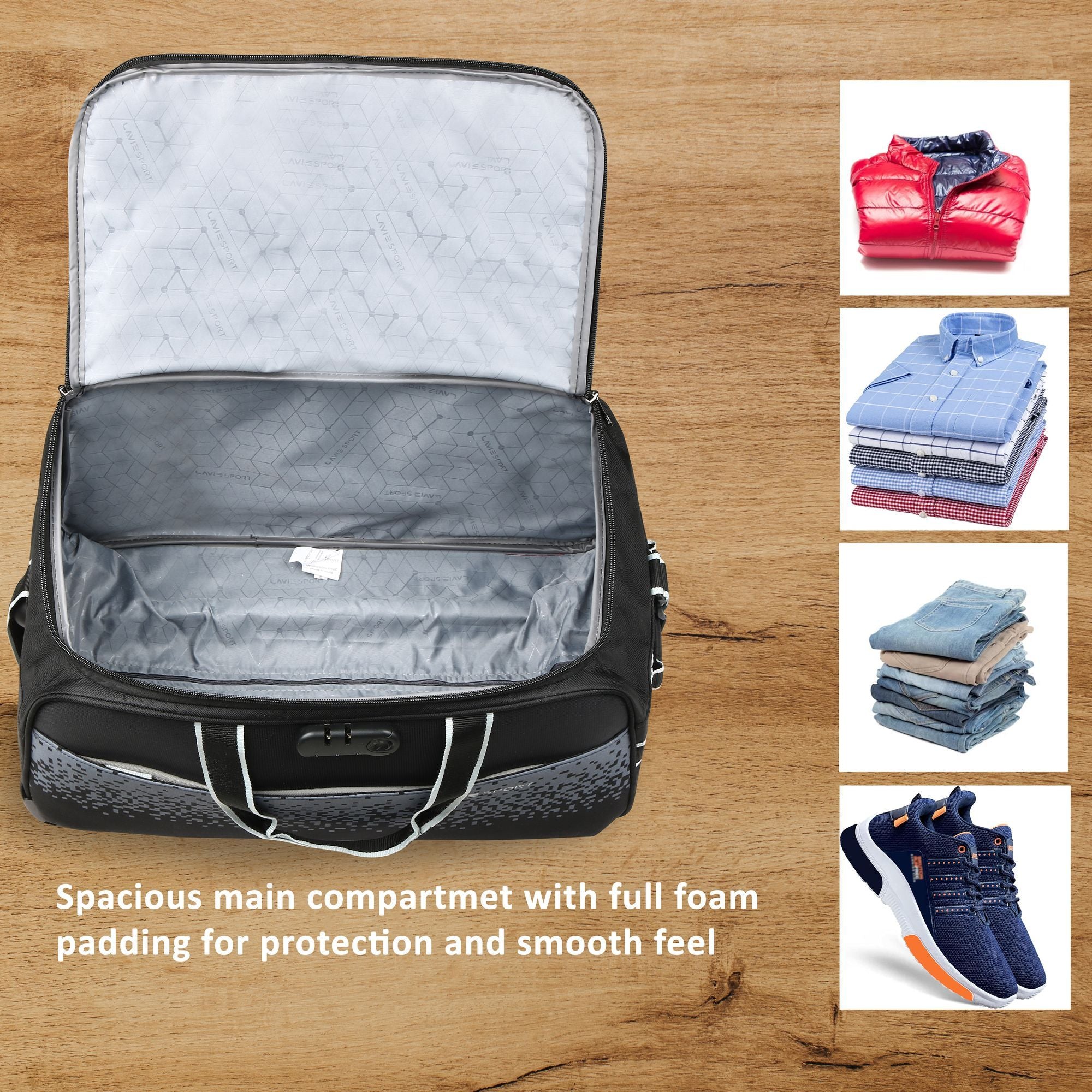 Lavie Sport Large Combo Size 53+63 Cm Litre Pixel Wheel Duffle Bag| Black - Lavie World