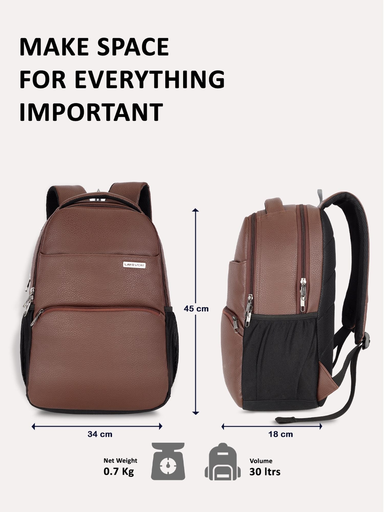 Lavie Sport Mode Gear 30L Laptop Backpack For Men & Women Brown - Lavie World