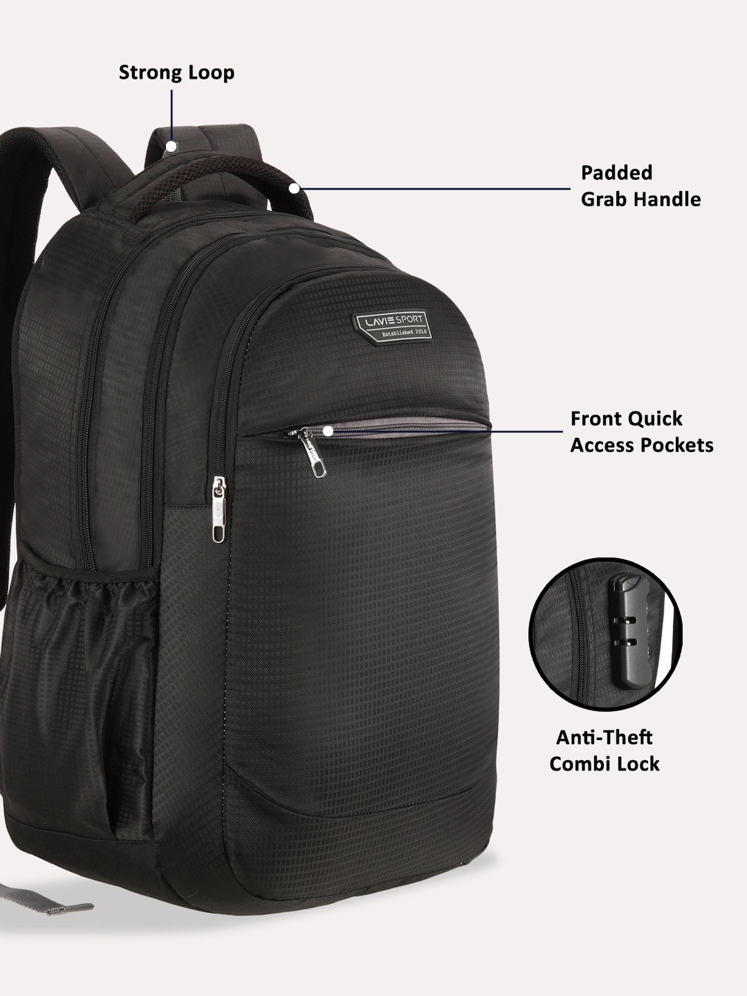 Lavie Sport Graphene 32L Laptop Backpack For Men & Women Black - Lavie World