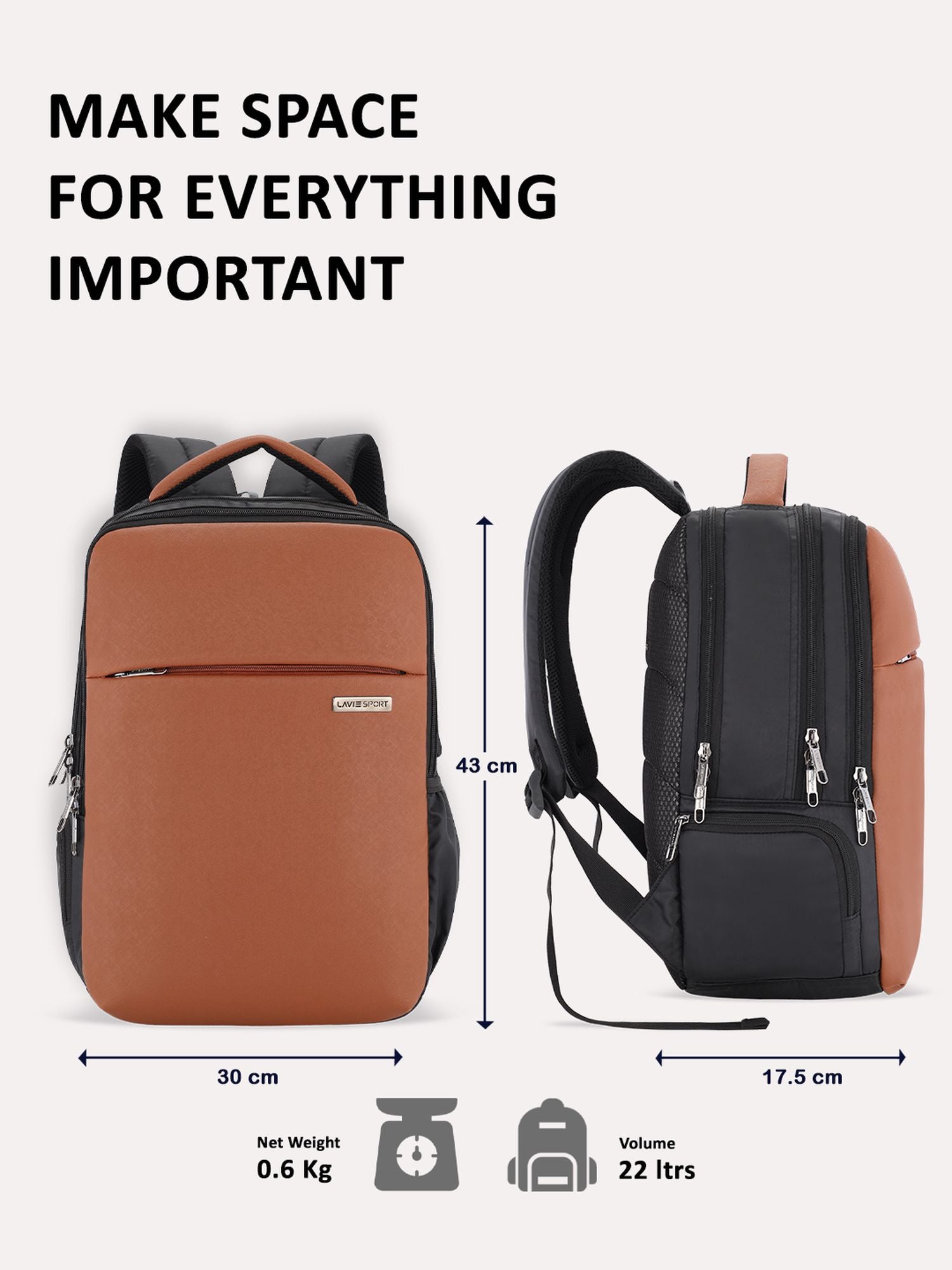 Lavie_Sport_Prodigy_22L_Laptop_Unisex_Backpack_For_Men_&_Women|Casual_Backpack_for_Girls_&_Boys_Tan