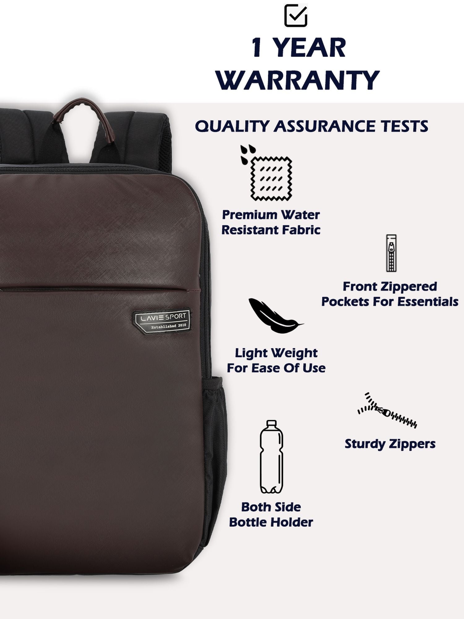 Lavie Sport Premier 21L Laptop Backpack For Men & Women Brown - Lavie World