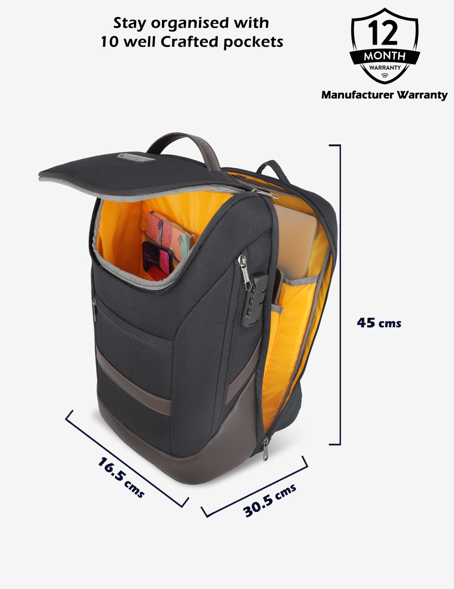 Lavie Sport Emperor 24L Anti-theft Laptop Backpack in Black & Choco Colour