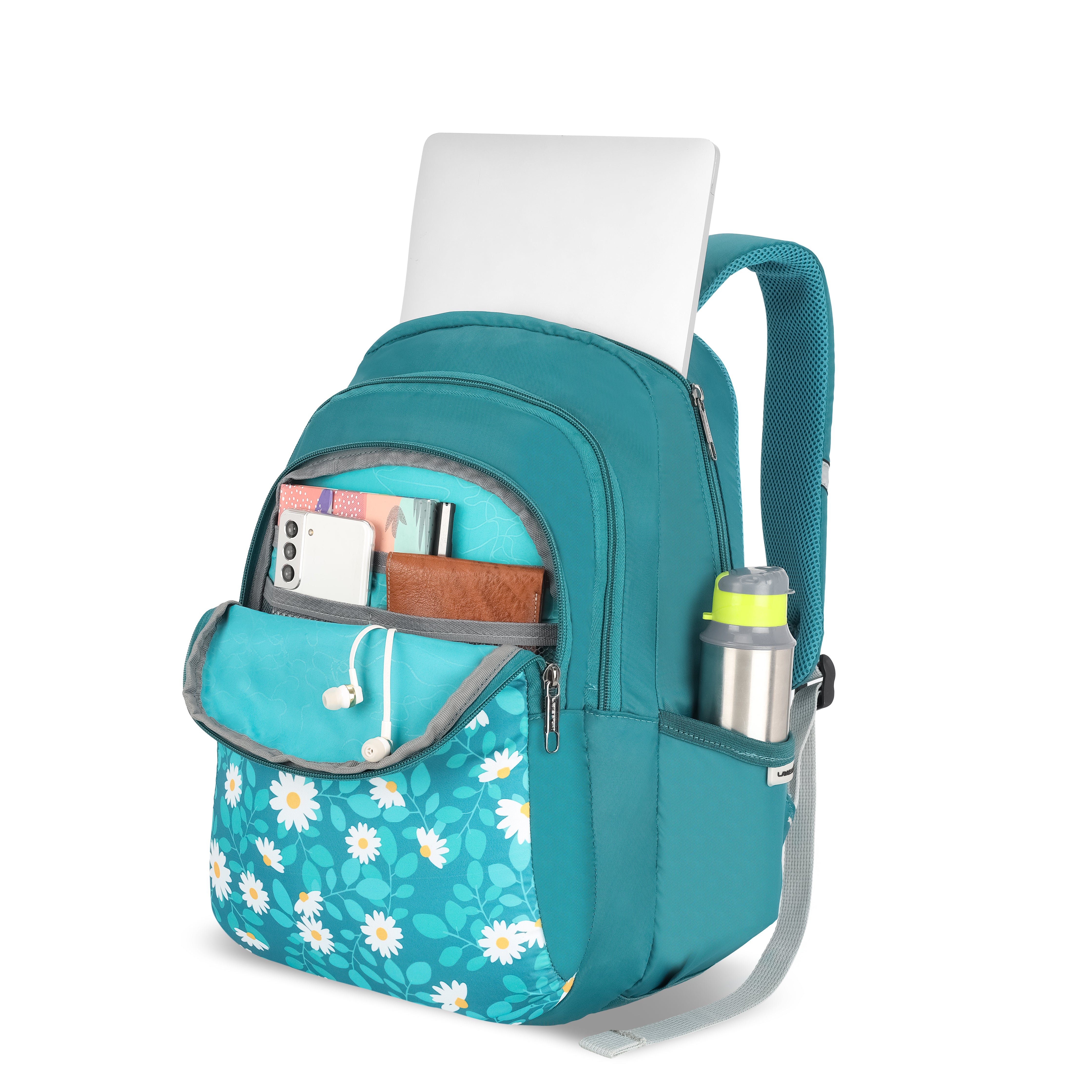 Lavie Sport Chamomile 26L Printed 17" School Backpack for Girls (Teal)