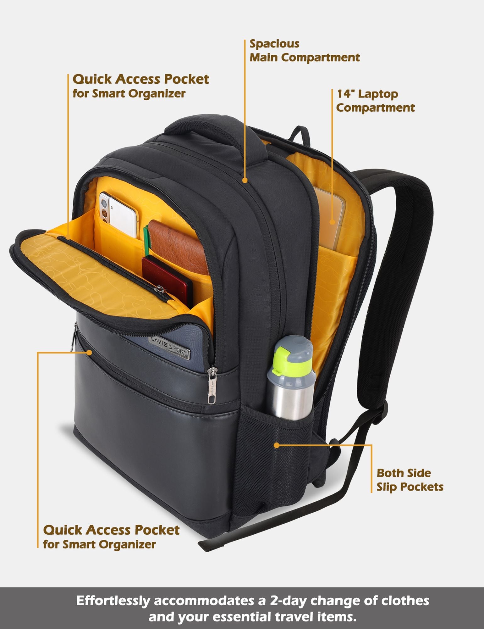 Lavie Sport Pioneer 24L Laptop Backpack with Trolley Sleeve For Men & Women Black/Navy