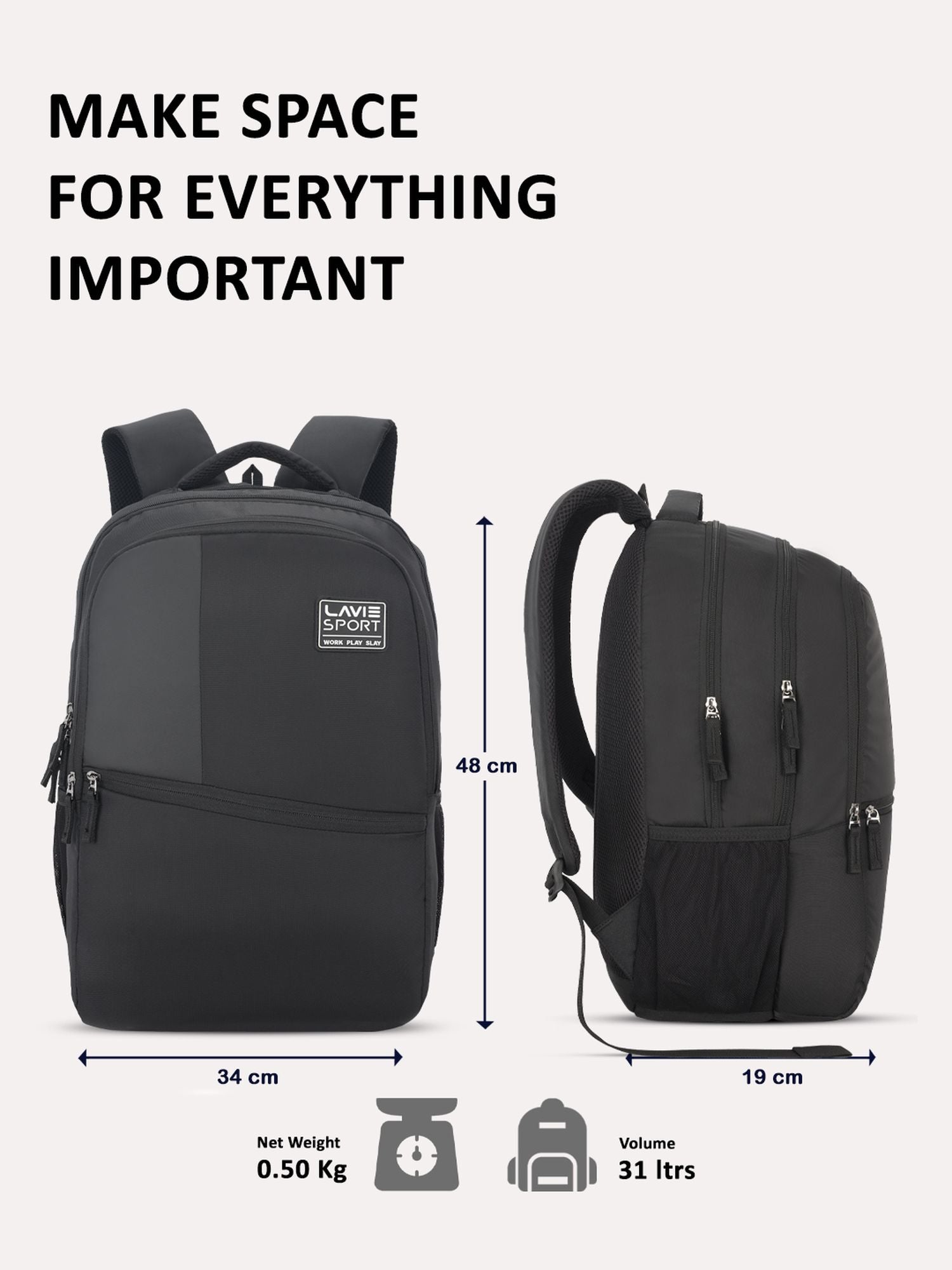 lavie-sport-classic-31l-laptop-backpack-for-men-&-women-black-black-medium