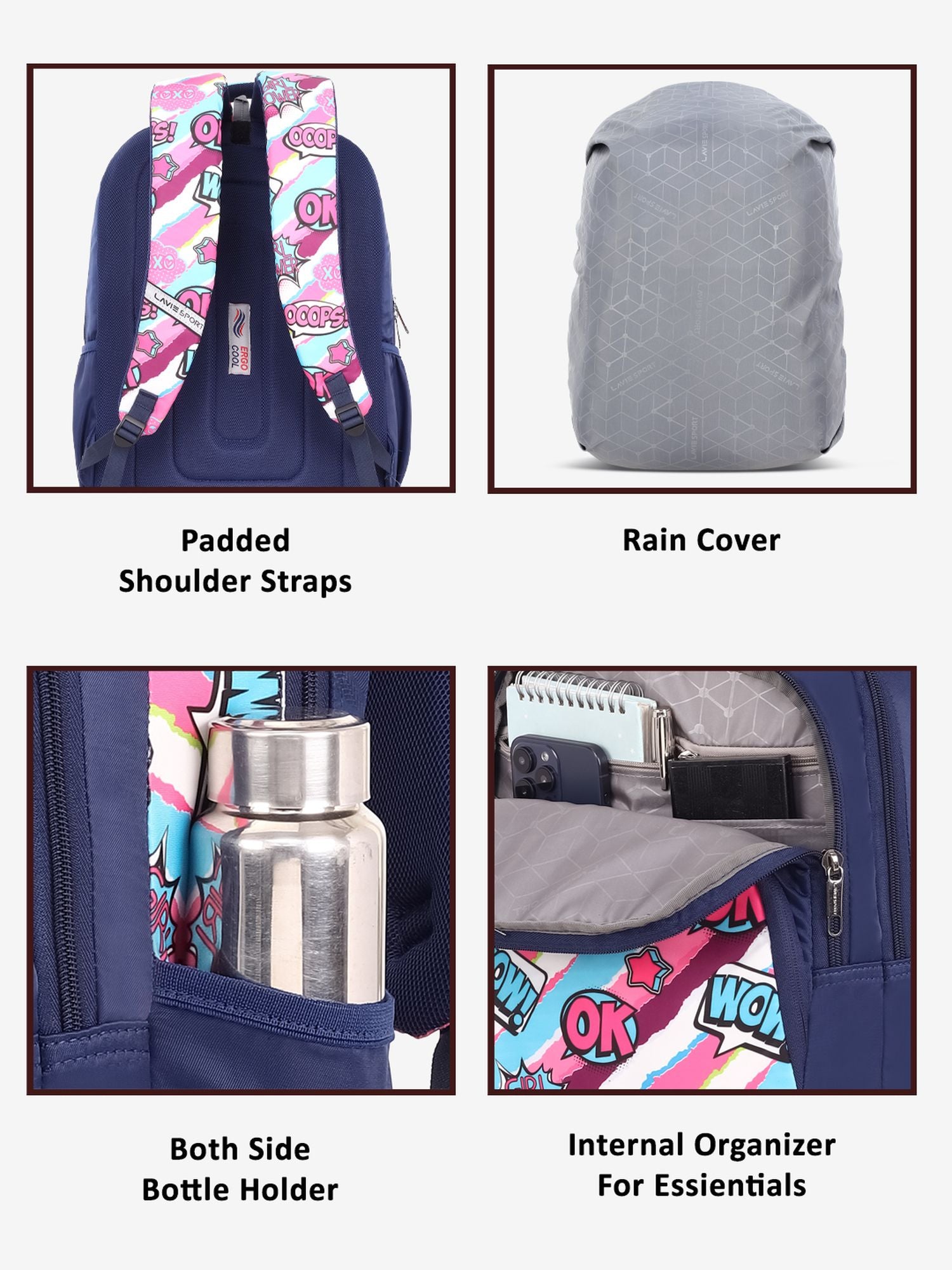 Vibeart Backpack Laptop Compatible Raincover Navy
