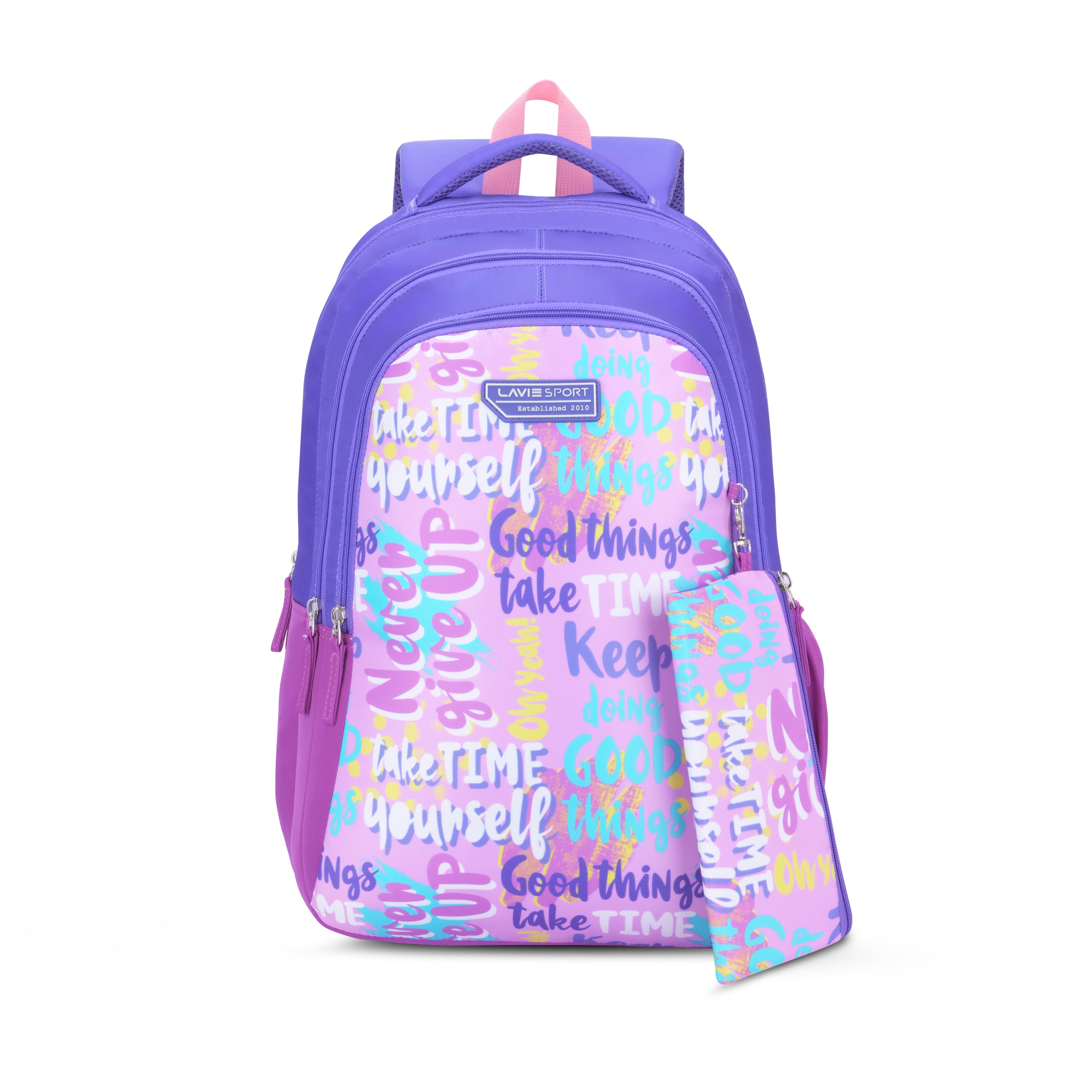 Lavie Sport 36L Goodvibes Backpack | 19 inches | Laptop Compatiable | Pencil Pouch |(Pink)