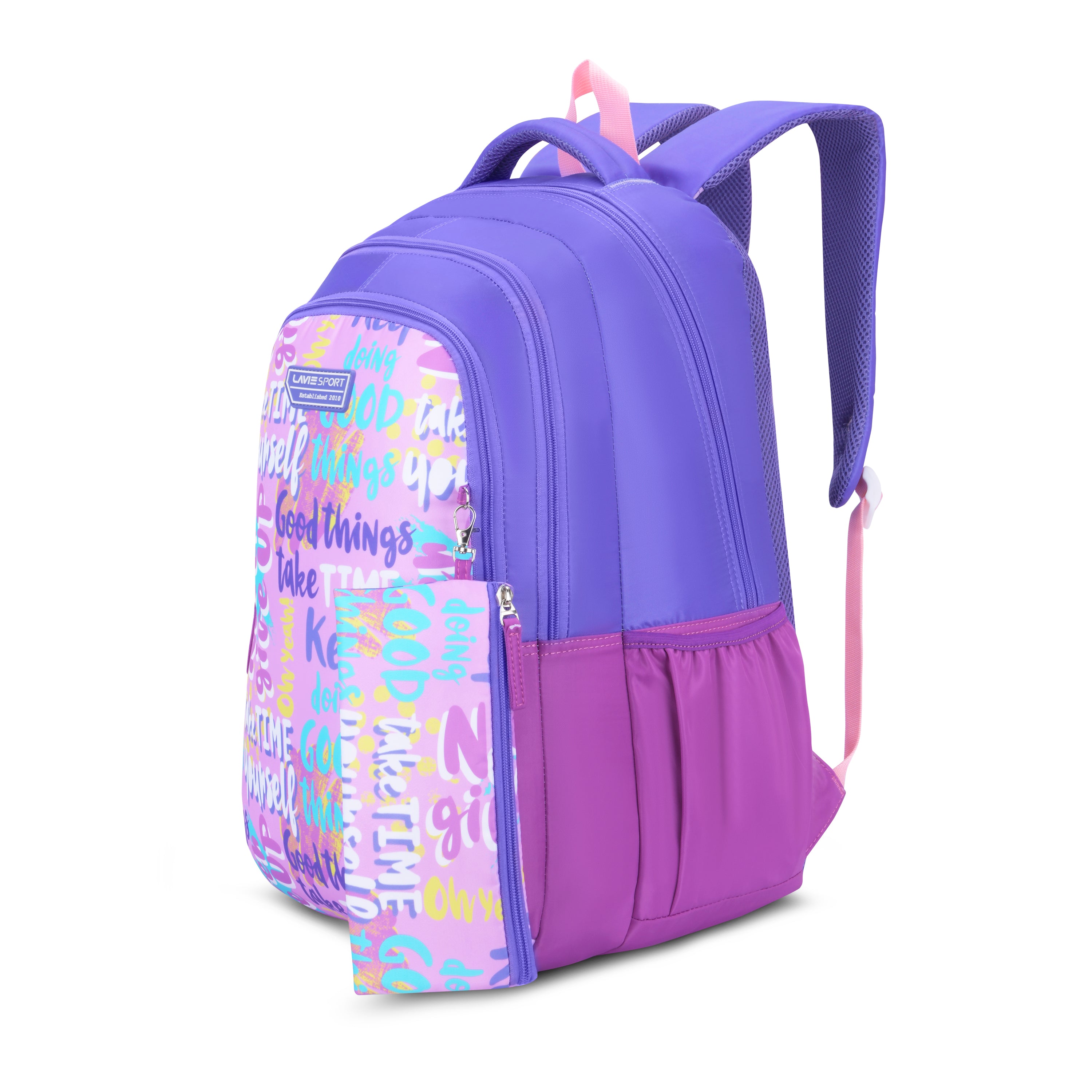 Lavie Sport 36L Goodvibes Backpack | 19 inches | Laptop Compatiable | Pencil Pouch |(Pink)