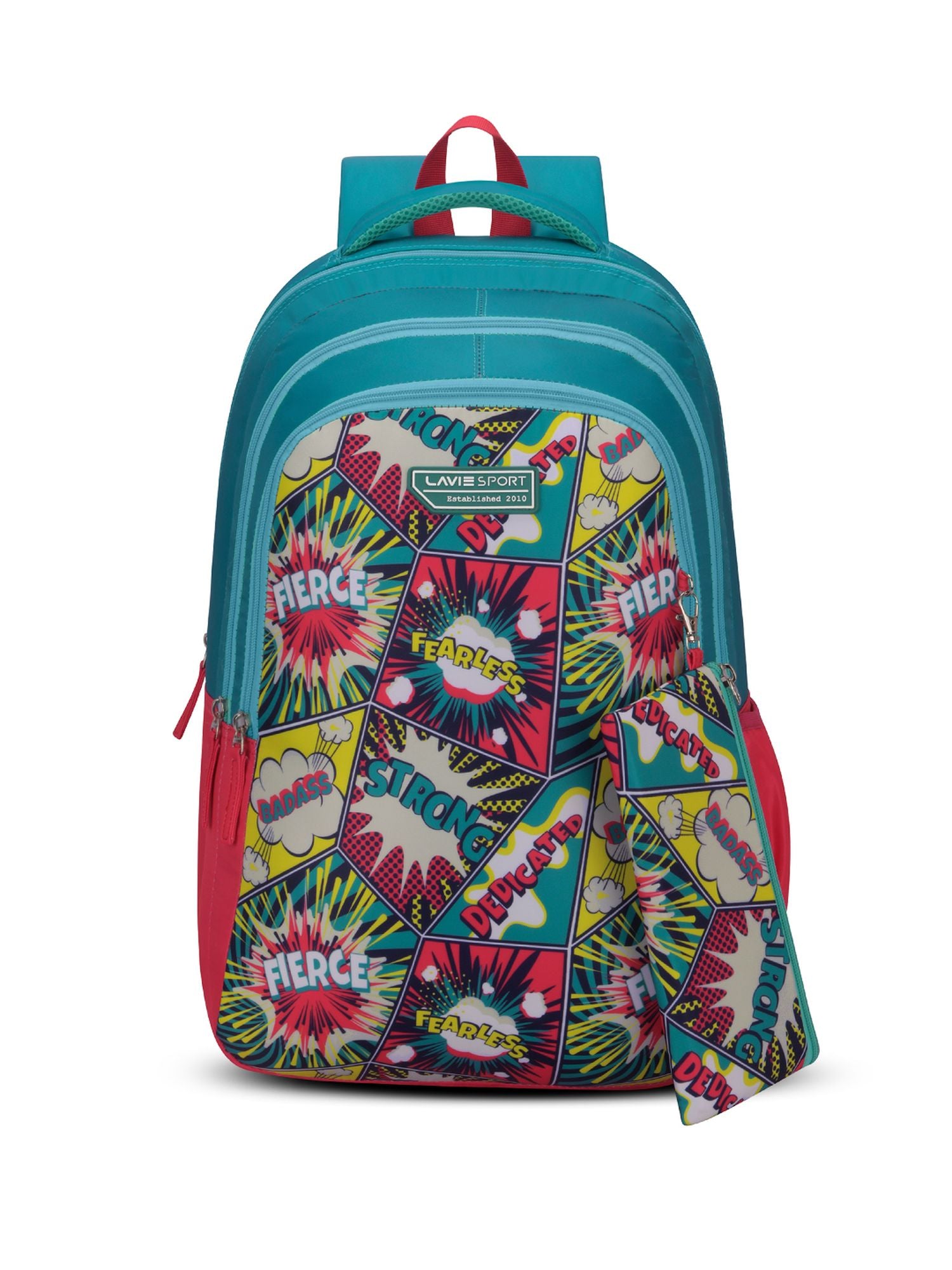 Fierce Backpack Laptop Compatible Pencil Pouch Pink/Teal
