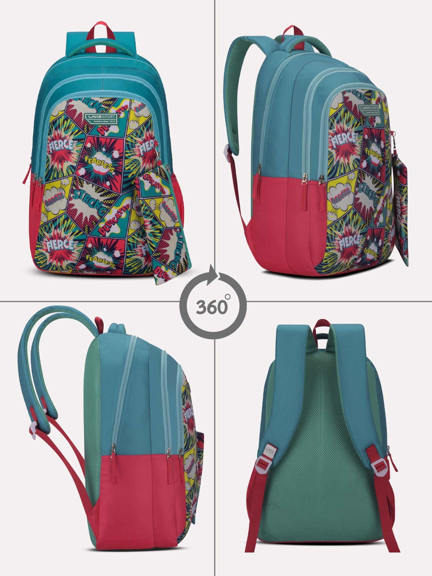 Fierce Backpack Laptop Compatible Pencil Pouch Pink/Teal