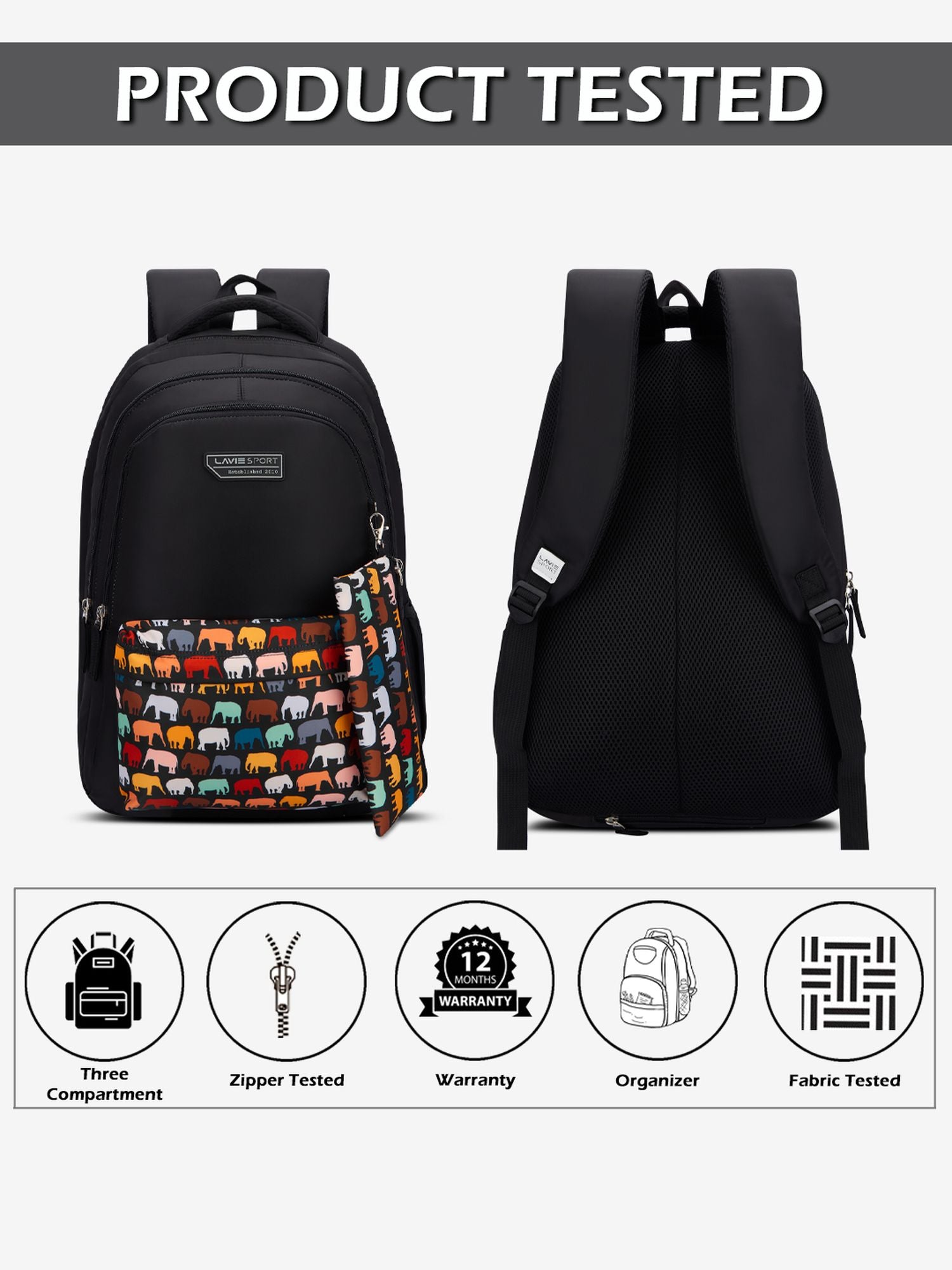 Tusker Backpack Laptop Compatible Raincover Pencil Pouch Black
