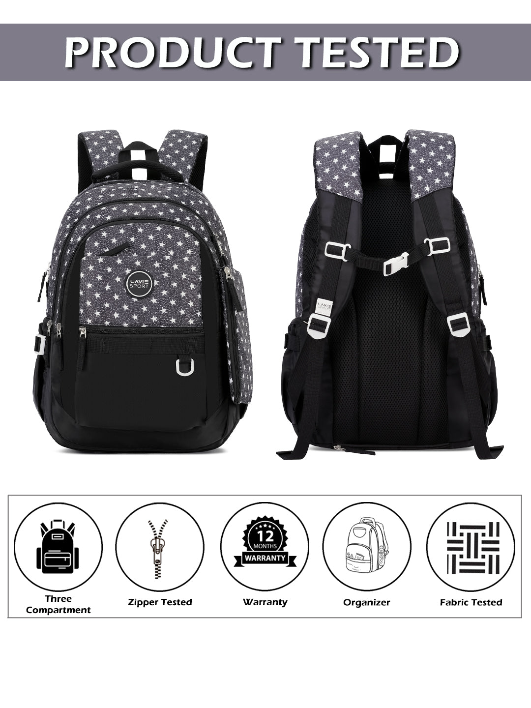 Starstruck Laptop Backpack Raincover Bag Black/Grey