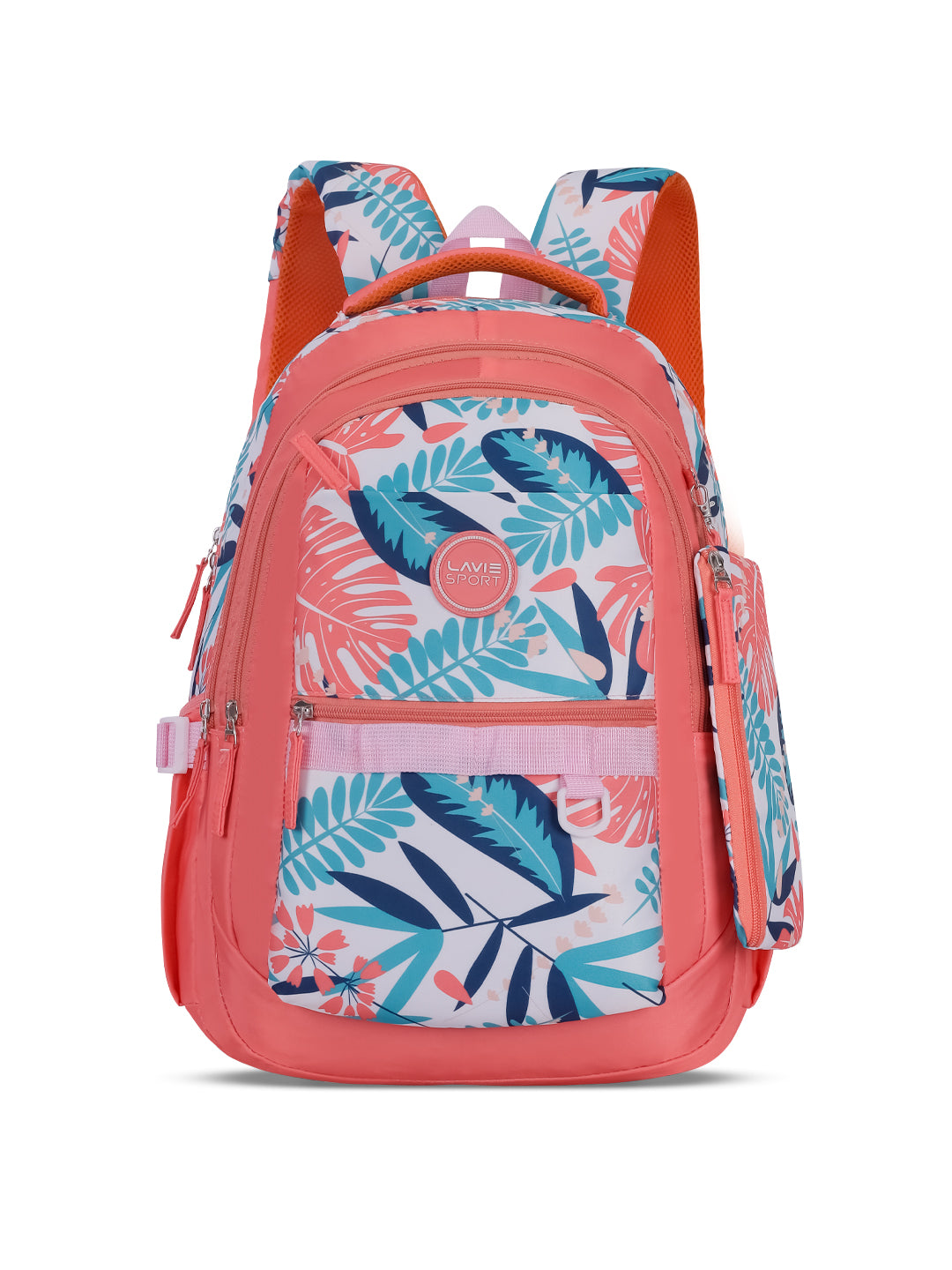 Coral Leaf Laptop Backpack Raincover Bag Coral
