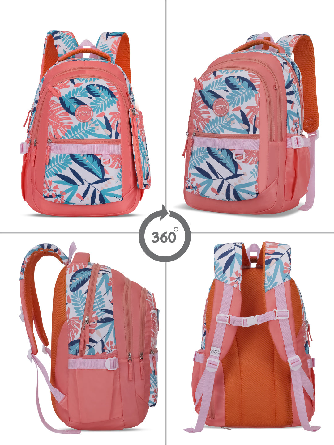 Coral Leaf Laptop Backpack Raincover Bag Coral