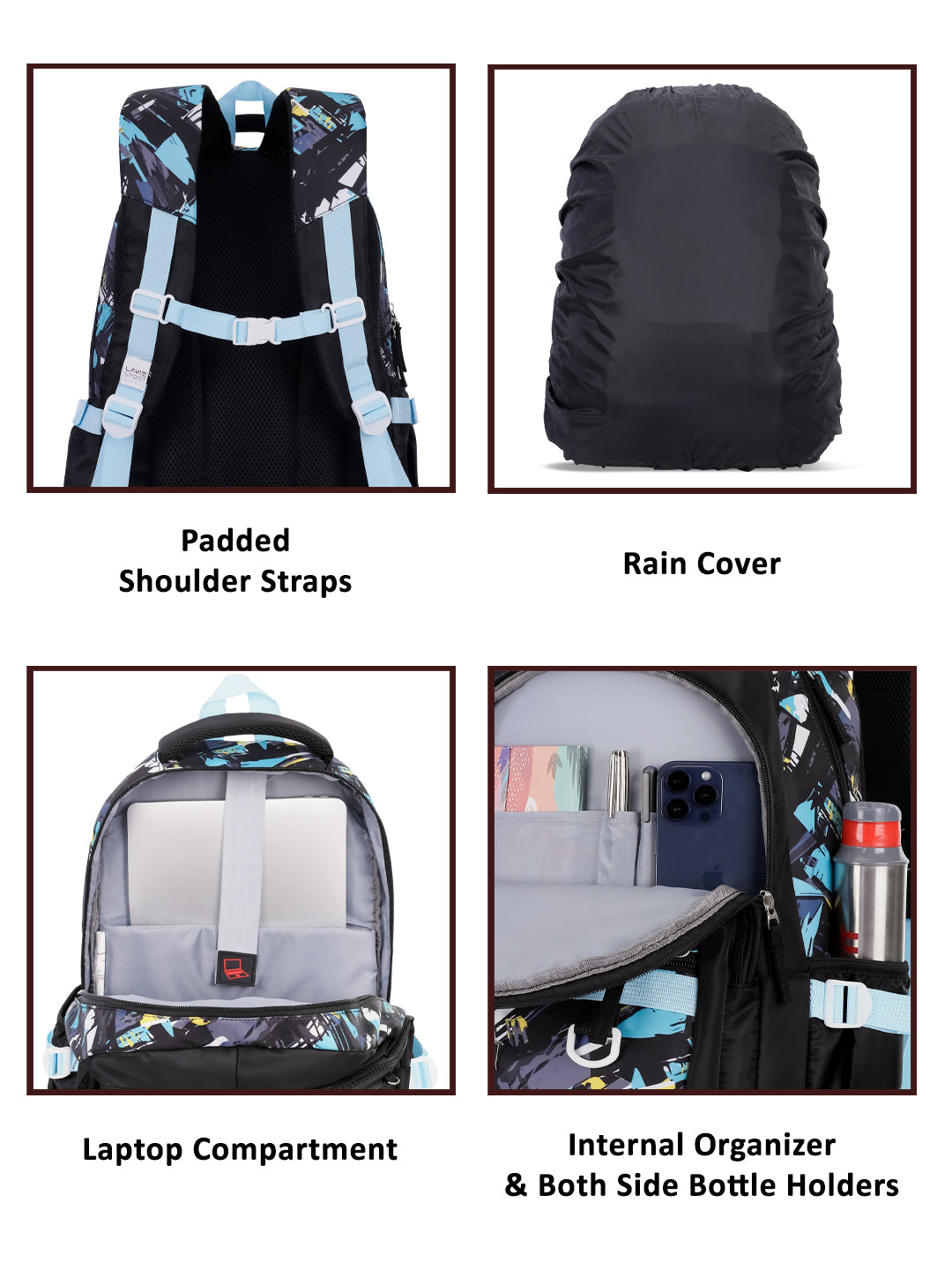 Abstract Laptop Backpack Raincover Bag Blue