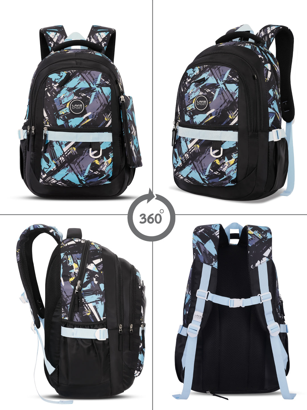 Abstract Laptop Backpack Raincover Bag Blue