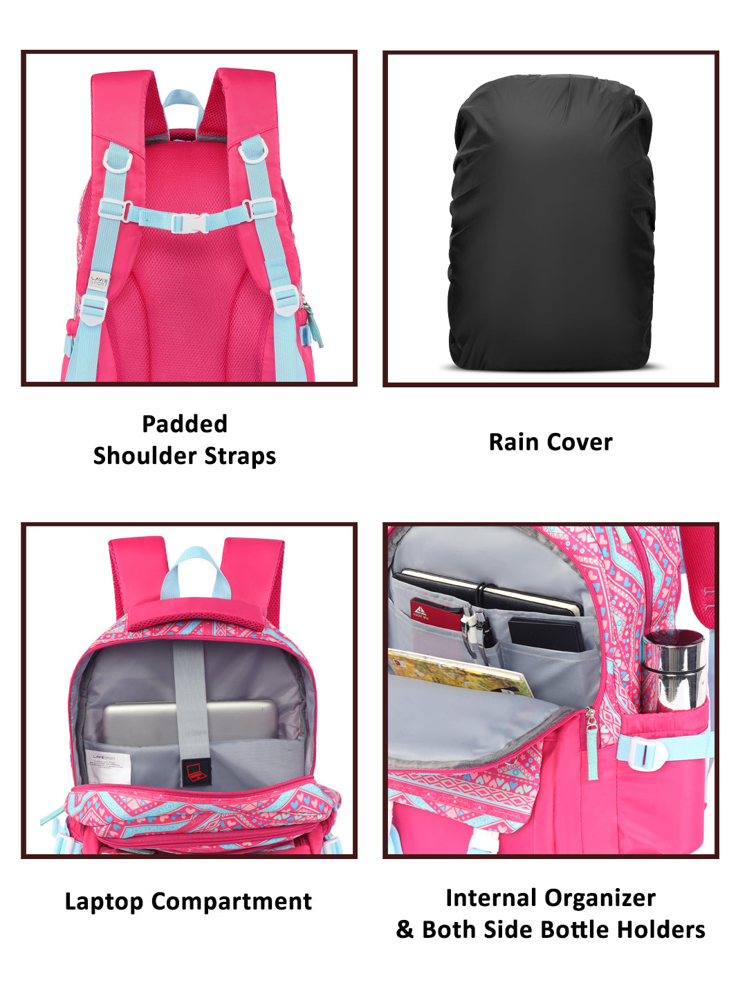 Lineplay Laptop Backpack Raincover Bag Pink