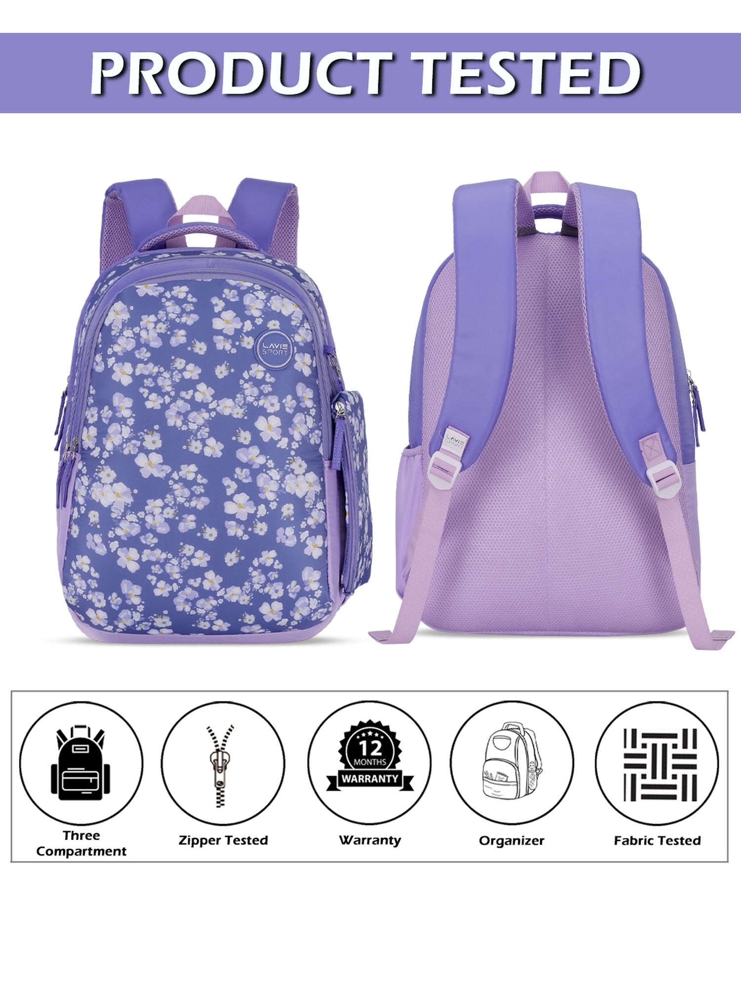 Orchid Printed Backpack Pencil Pouch Bag Lilac