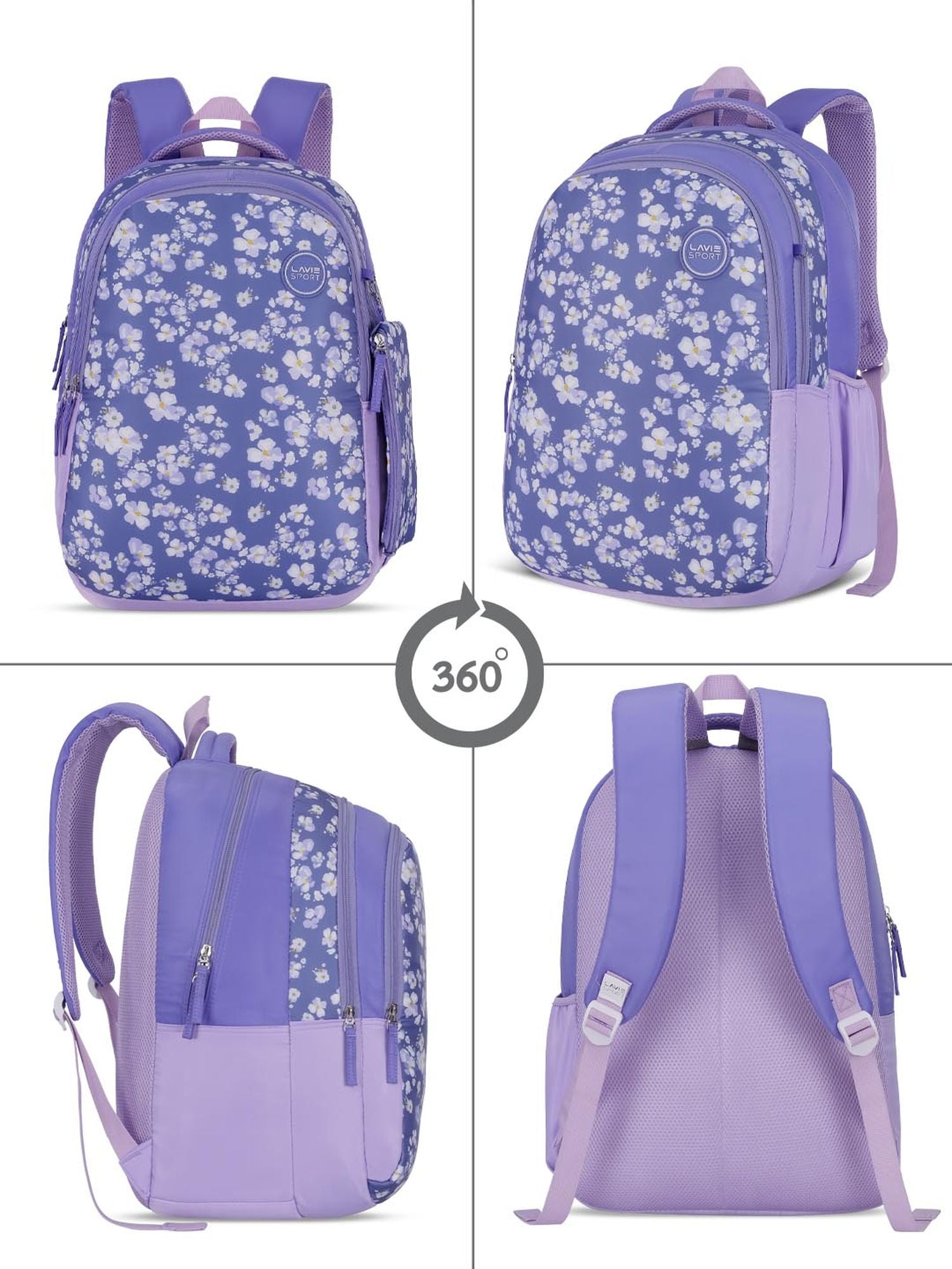 Orchid Printed Backpack Pencil Pouch Bag Lilac