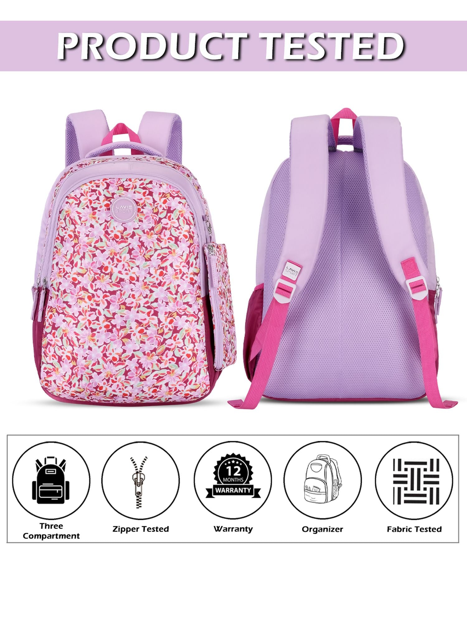 Blush Printed Backpack Pencil Pouch Bag Pink
