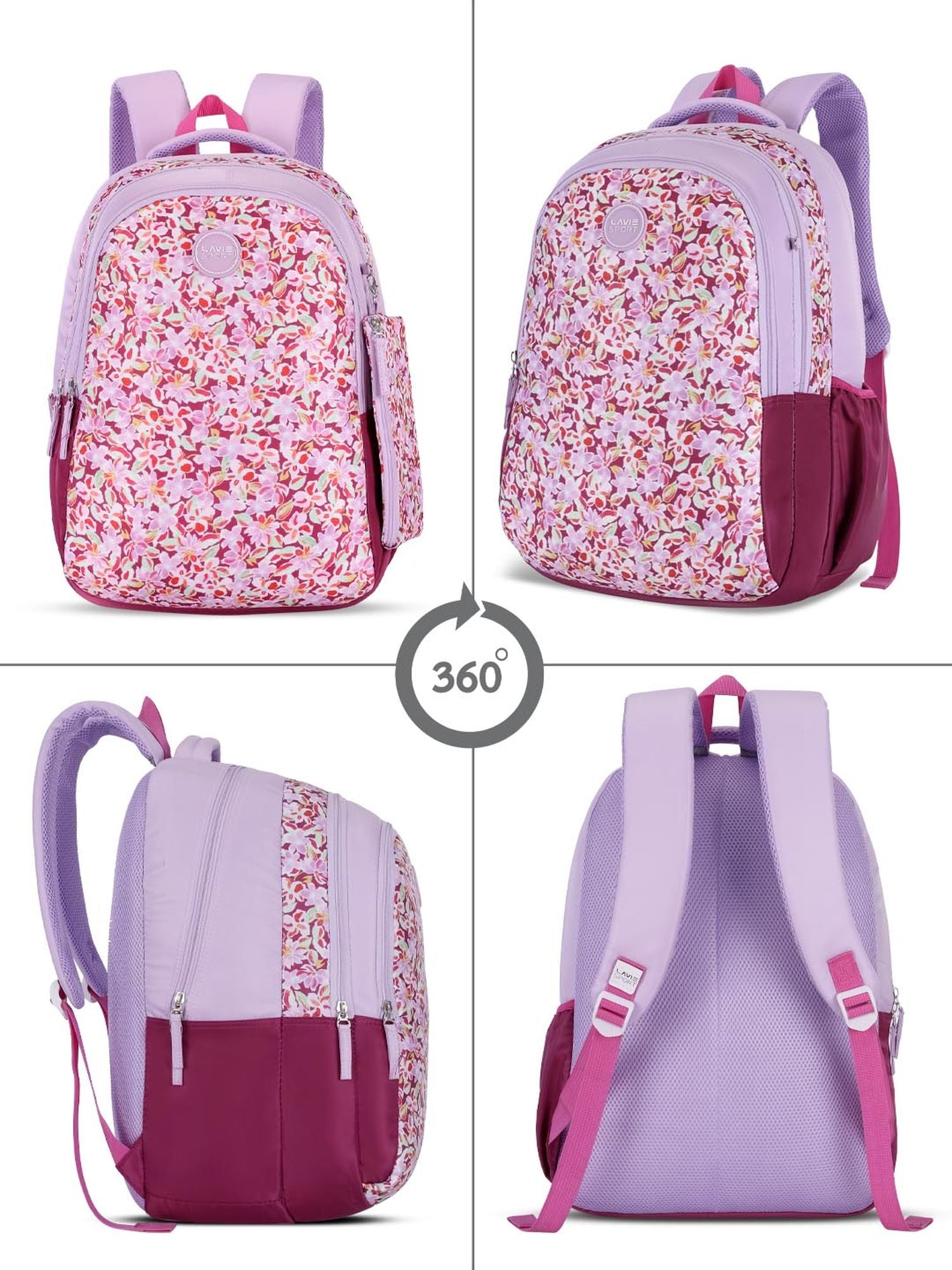Blush Printed Backpack Pencil Pouch Bag Pink