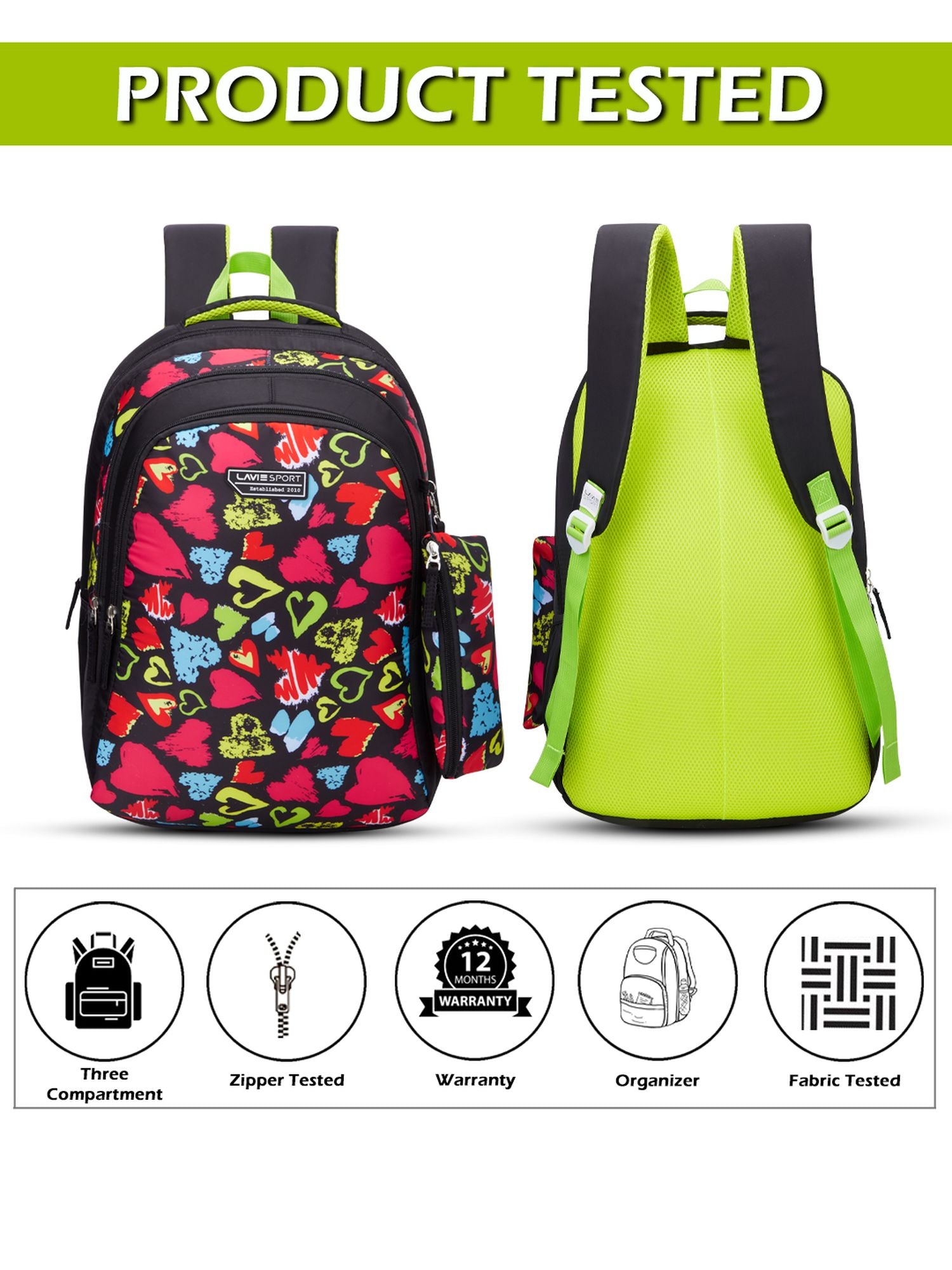 Passion Printed Backpack Pencil Pouch Bag Black