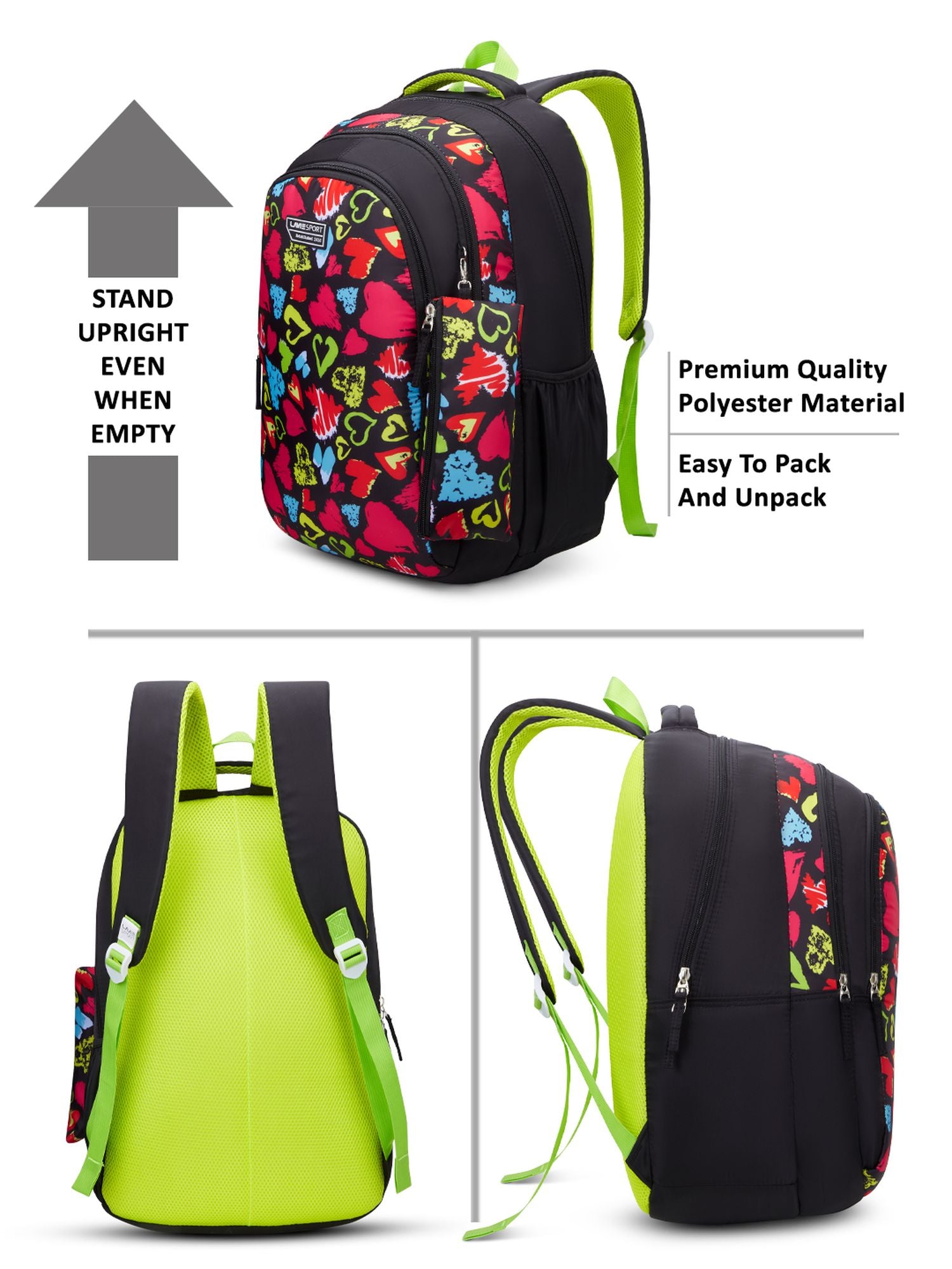 Passion Printed Backpack Pencil Pouch Bag Black