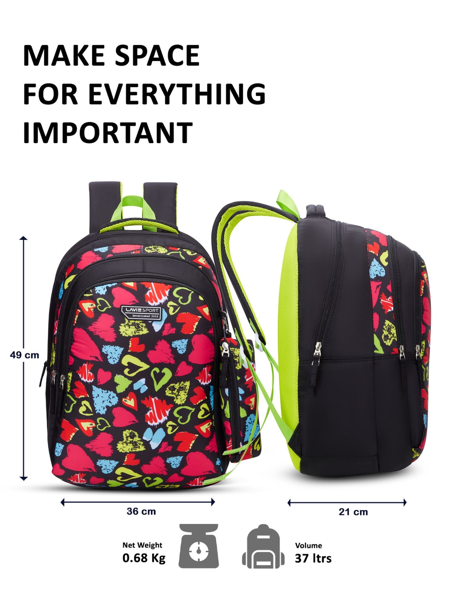 Passion Printed Backpack Pencil Pouch Bag Black