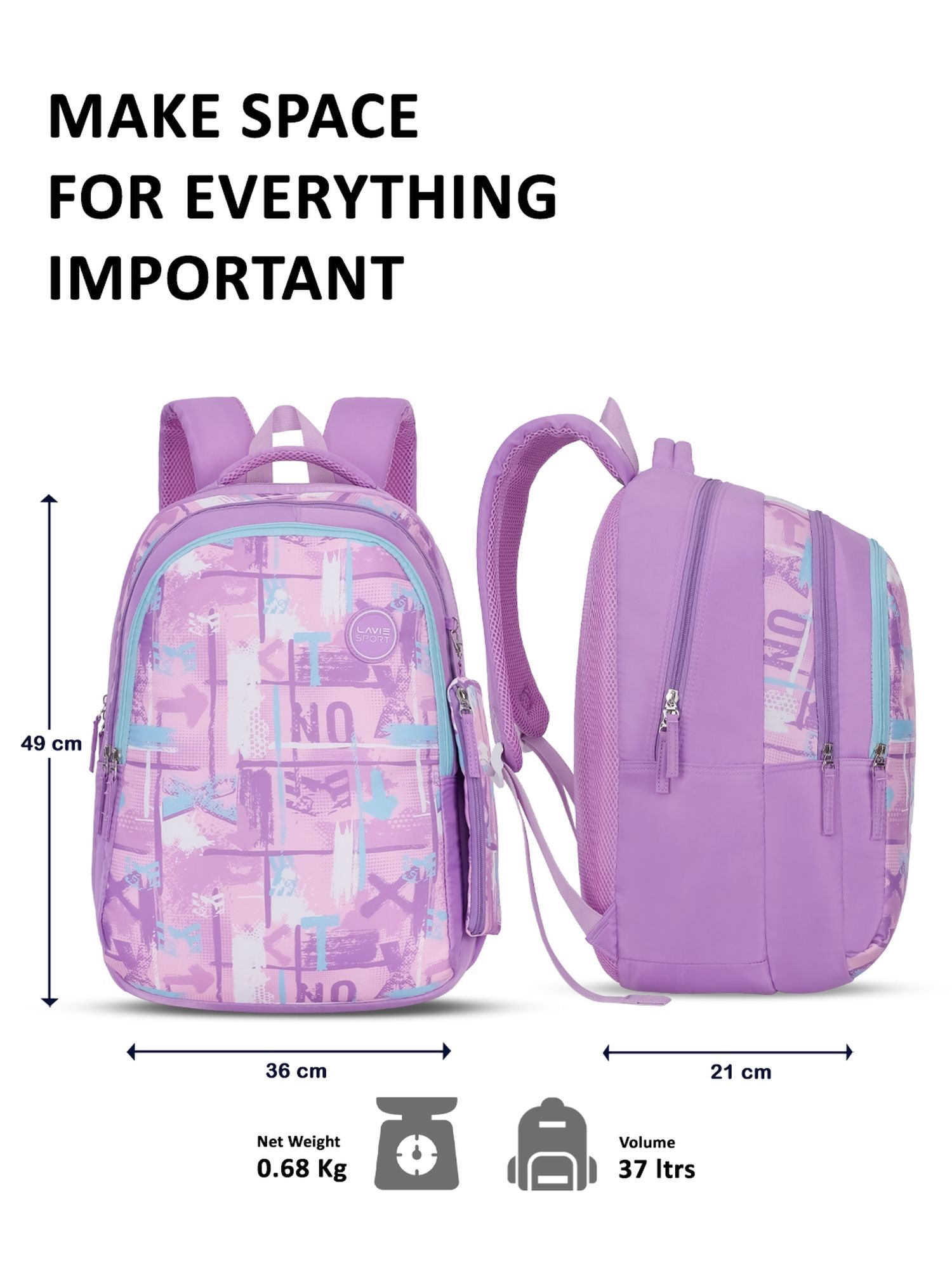Canvas Printed Backpack Pencil Pouch Bag Purple