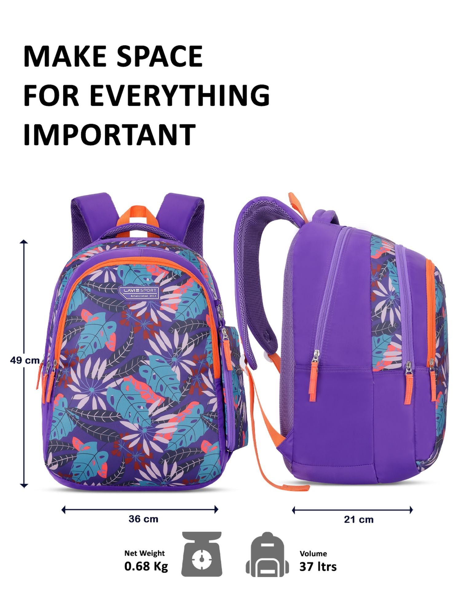 Botanica Printed Backpack Pencil Pouch Bag Purple