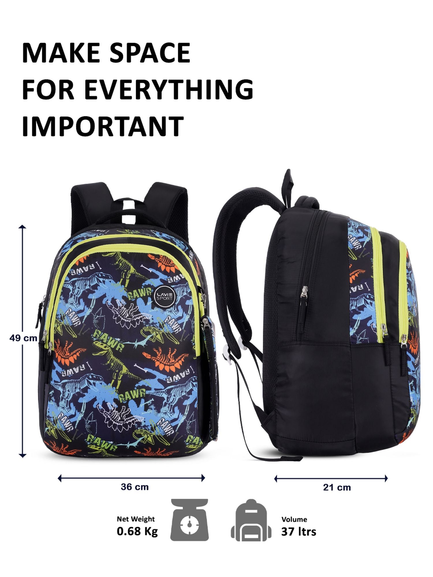 Tricer Printed Backpack Pencil Pouch Bag Black