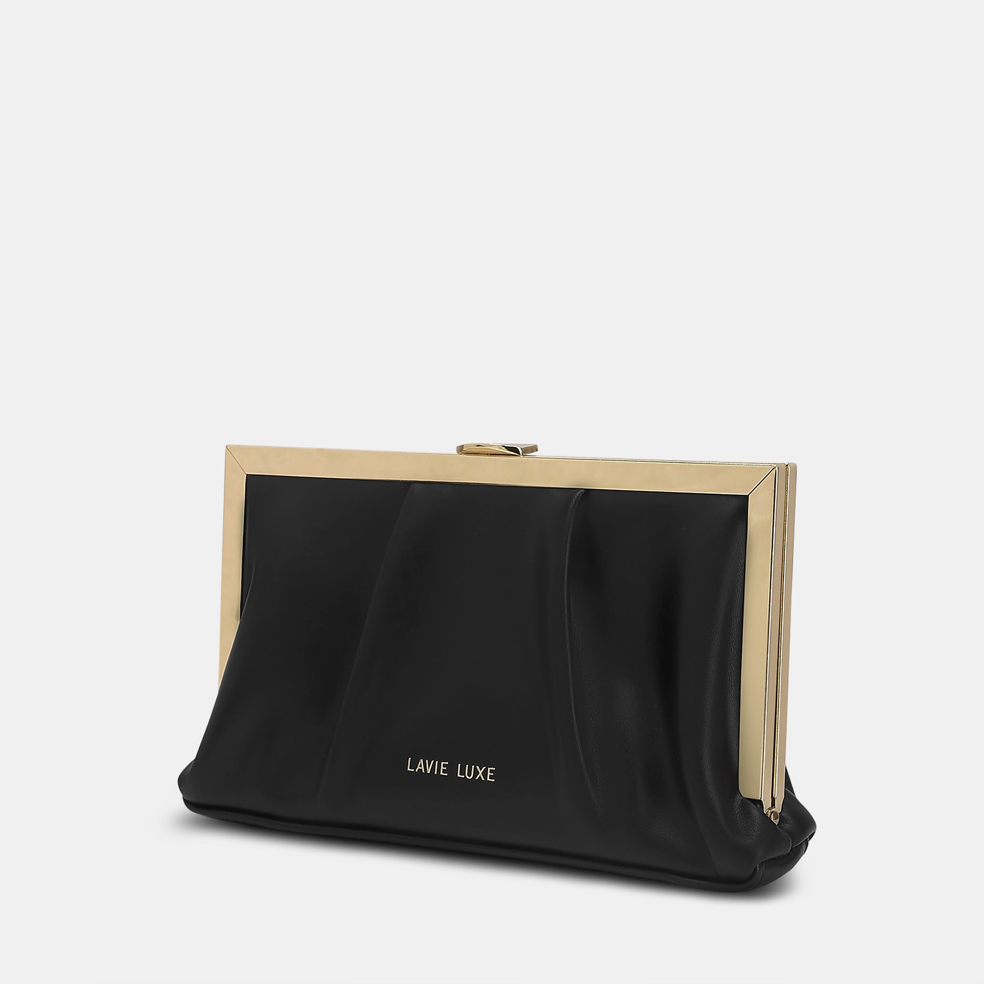 Lavie Luxe Pleatz framed Black Medium Women's Clutch