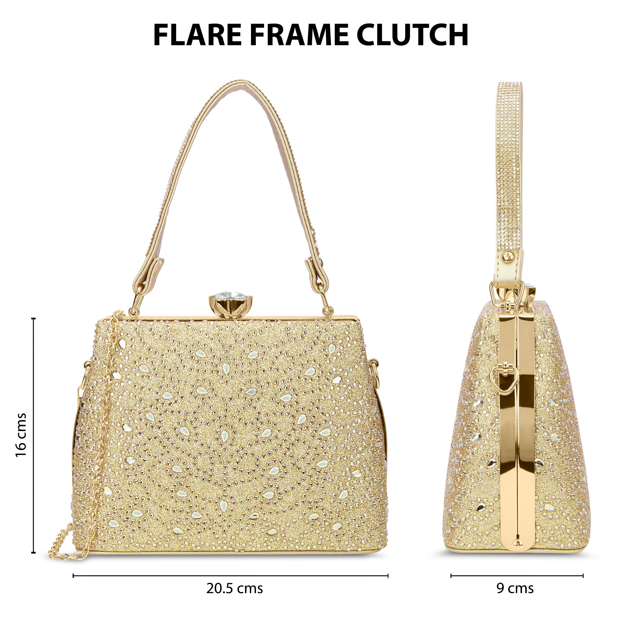 Flare Large Framed Clutch Gold