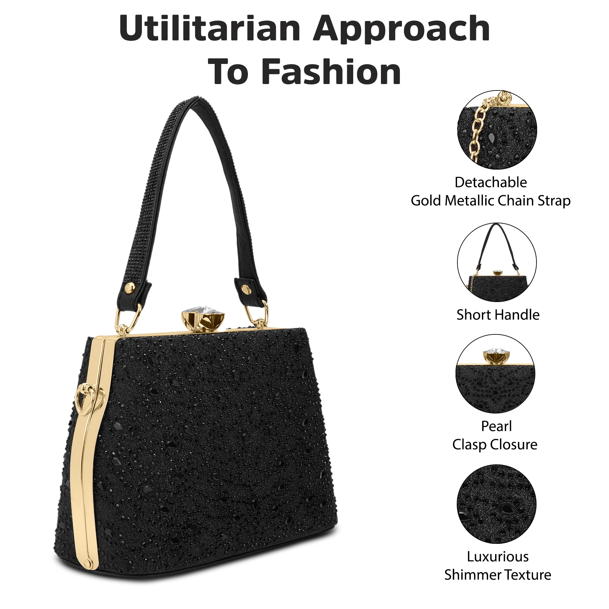 Flare Large Framed Clutch Black