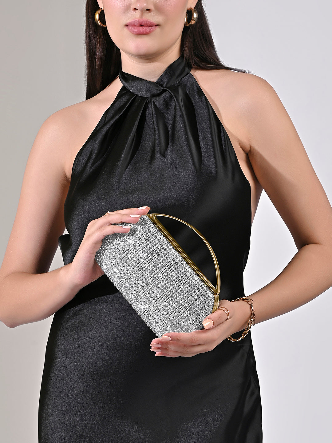 Bun Large Handle Clutch Silver