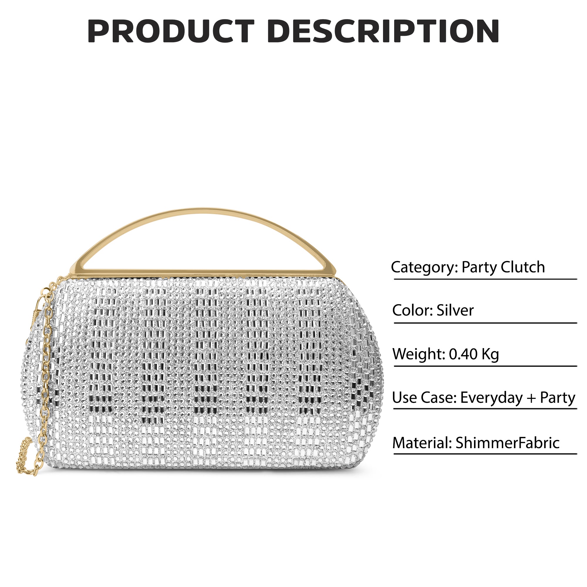 Bun Large Handle Clutch Silver
