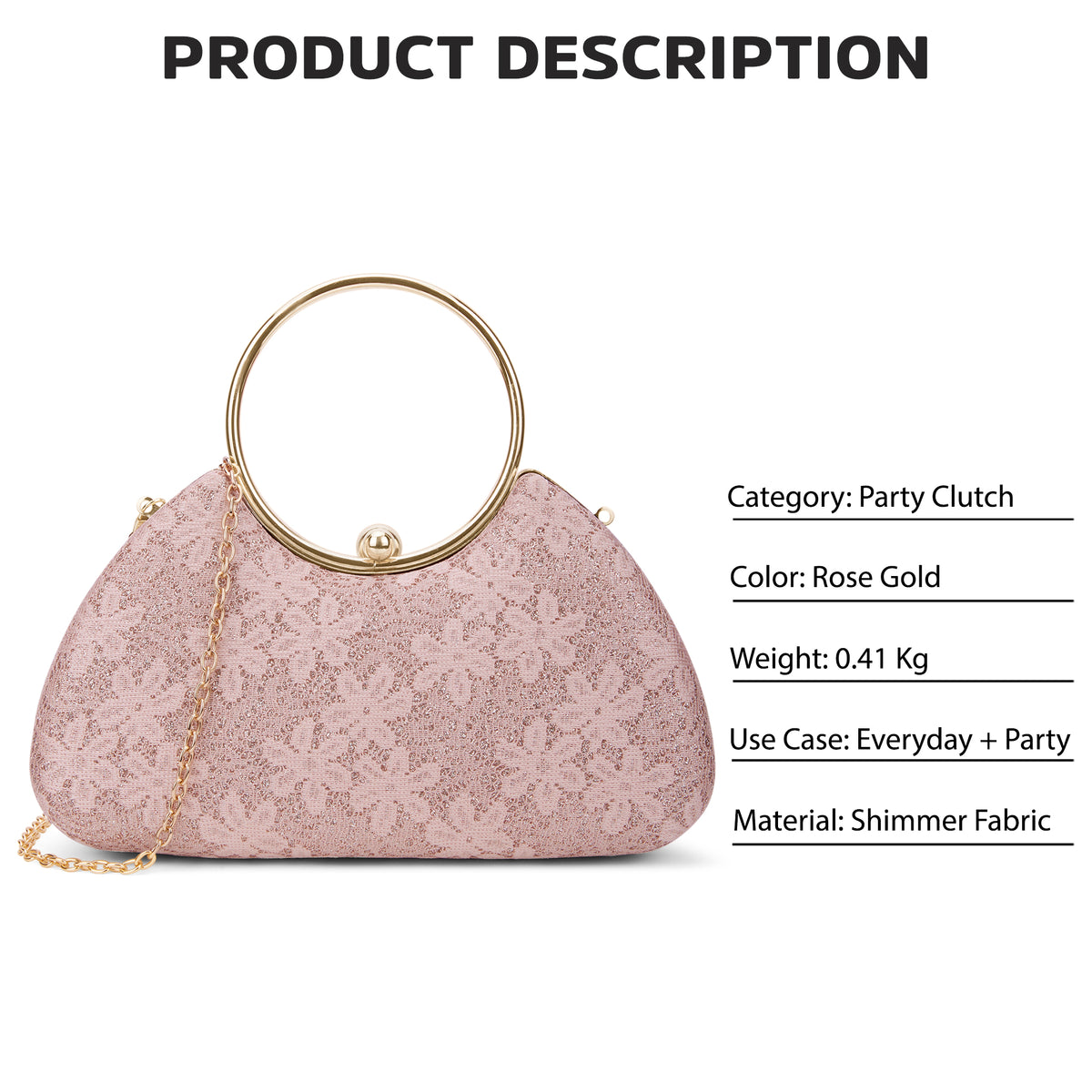 Adore Large Handle Clutch Rose Gold