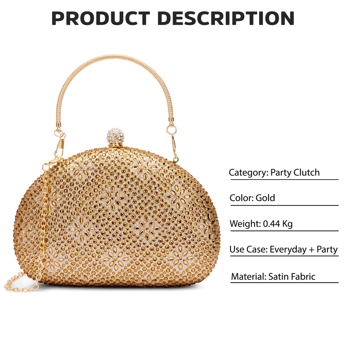 Hunson Oval Frame Clutch Gold