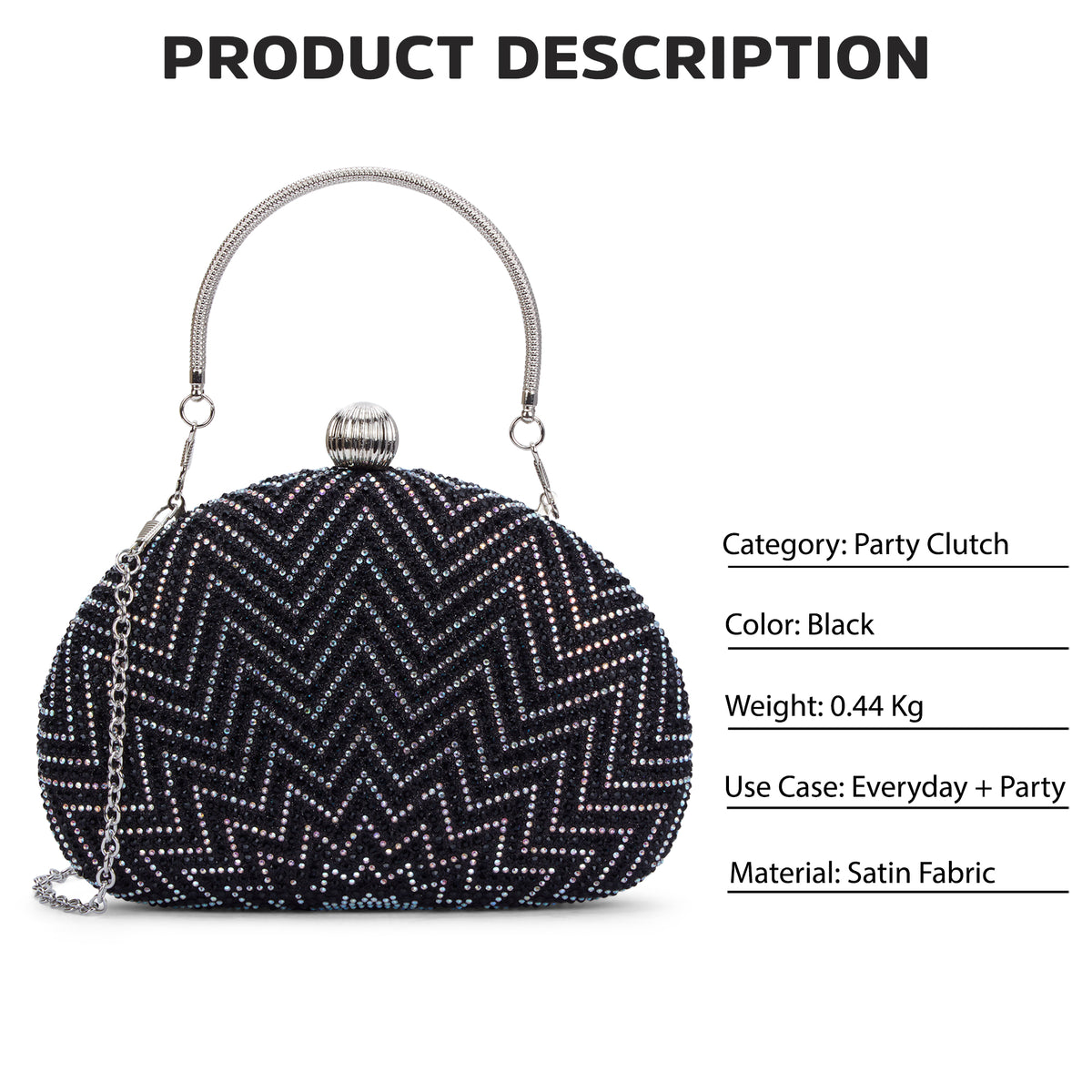 Hunson Oval Frame Clutch Black