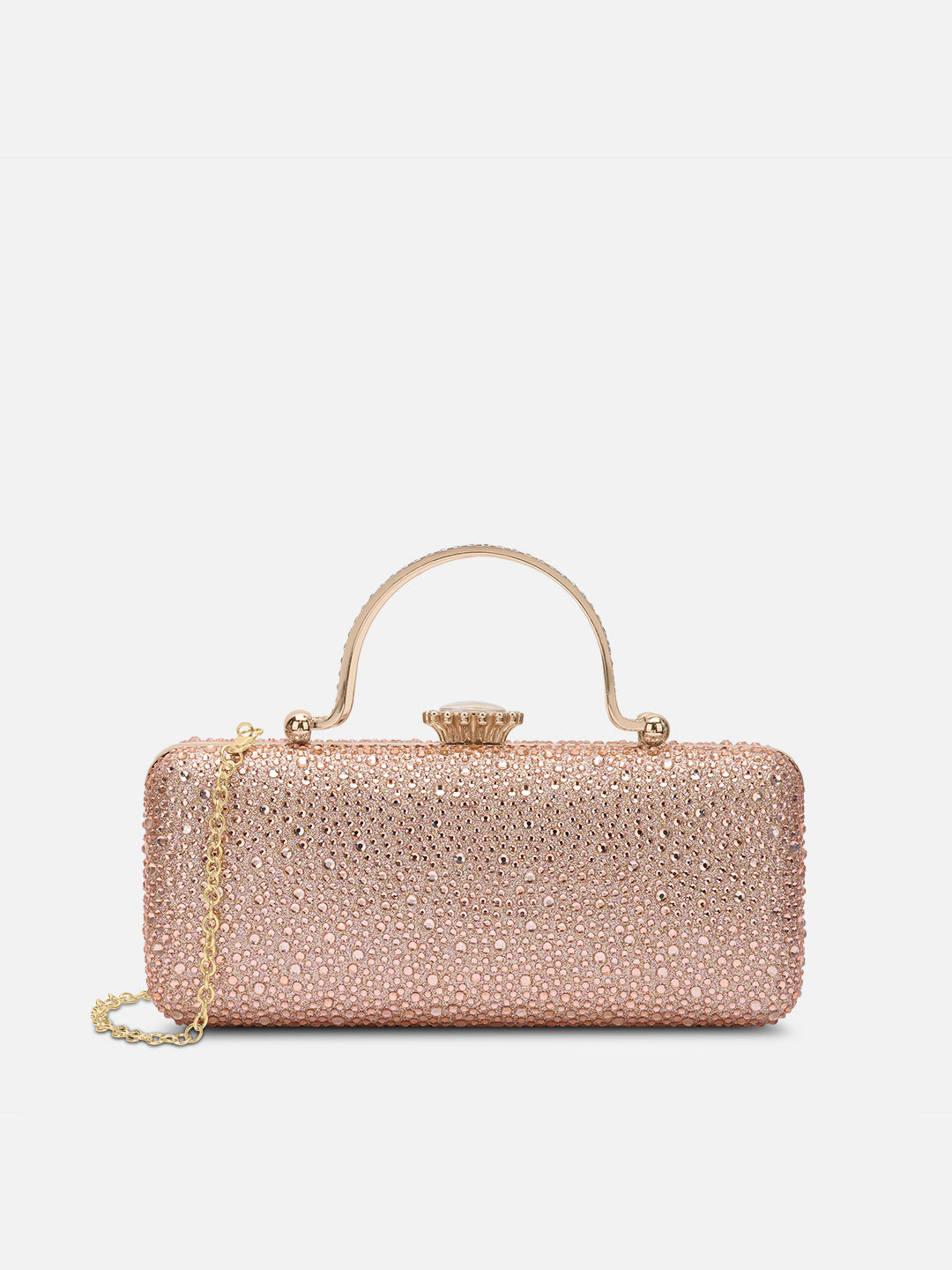 Orinoco Rectagular Handle Frame Clutch Rose Gold