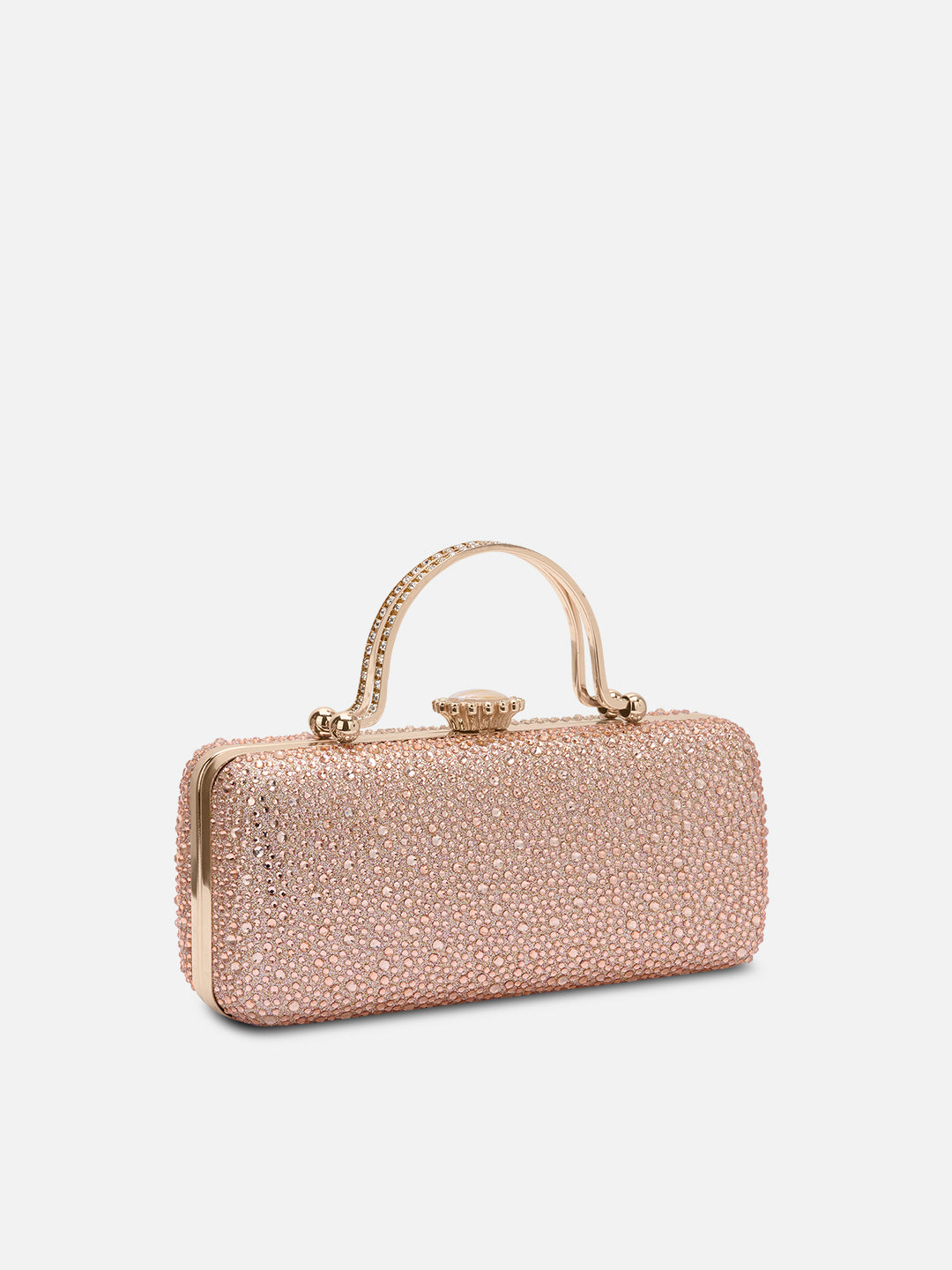 Orinoco Rectagular Handle Frame Clutch Rose Gold