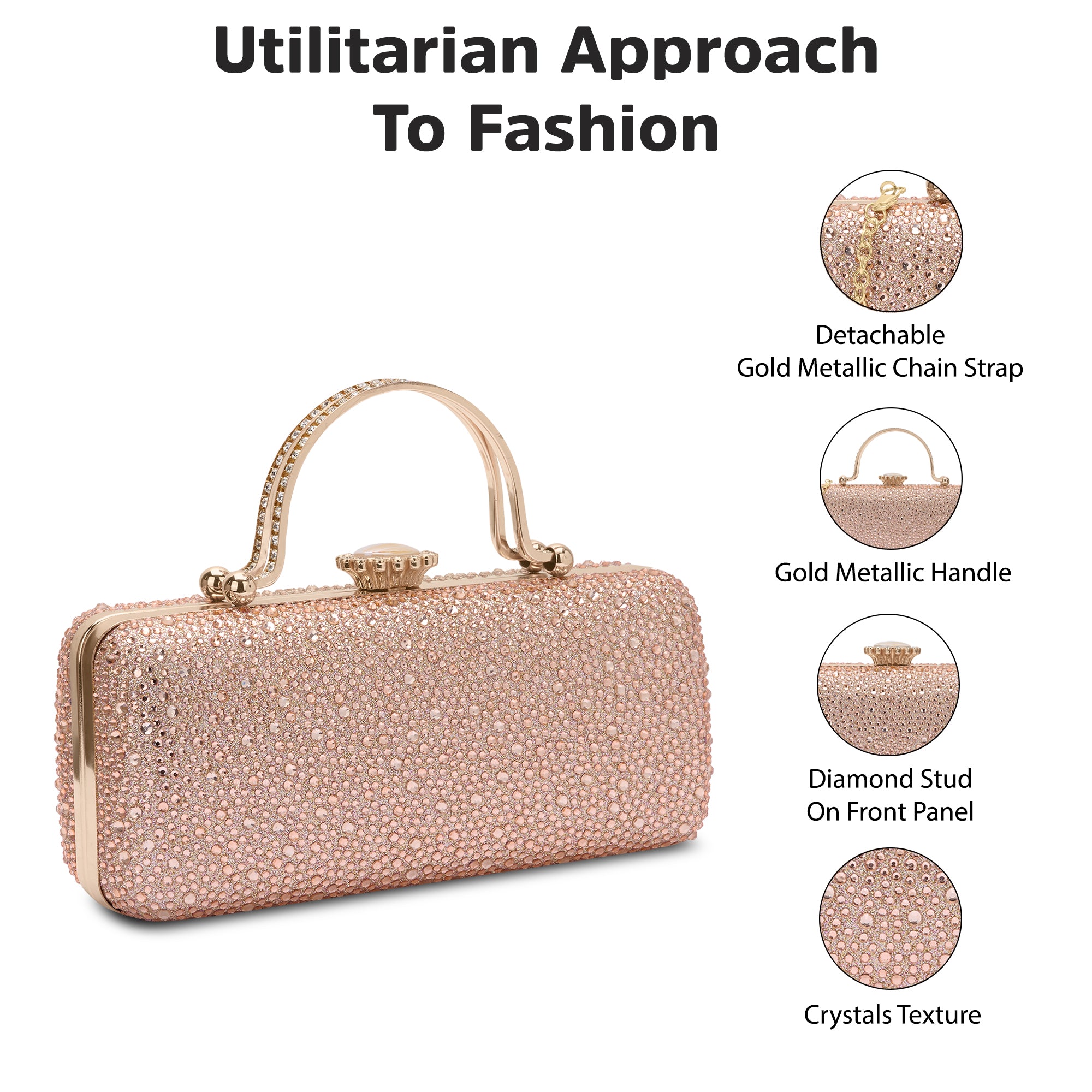 Orinoco Rectagular Handle Frame Clutch Rose Gold