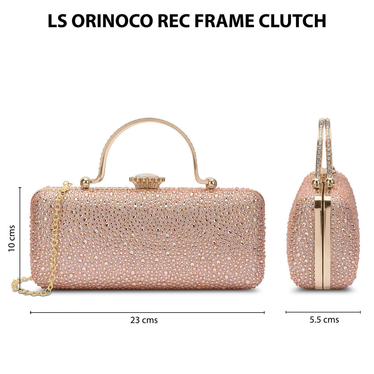Orinoco Rectagular Handle Frame Clutch Rose Gold