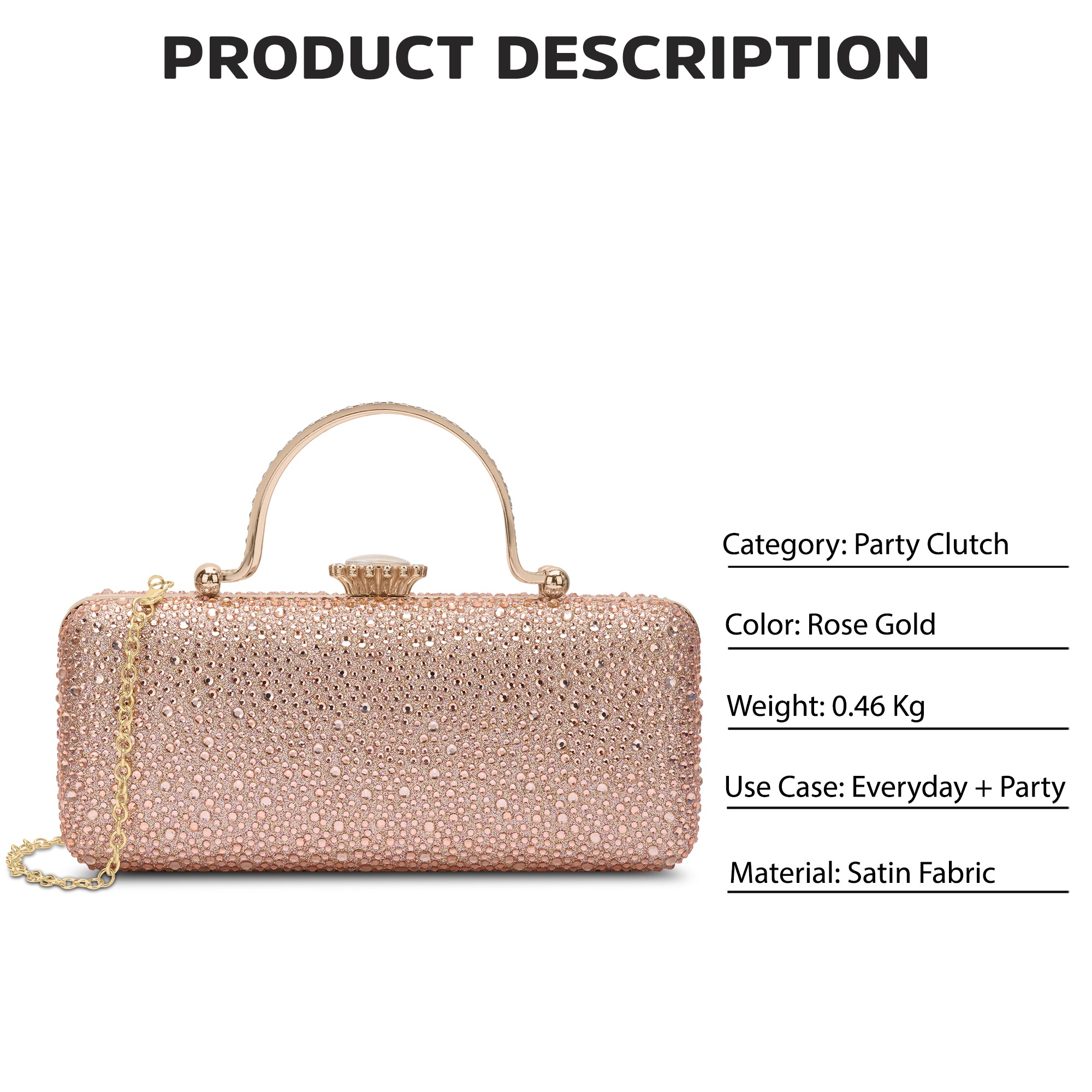 Orinoco Rectagular Handle Frame Clutch Rose Gold