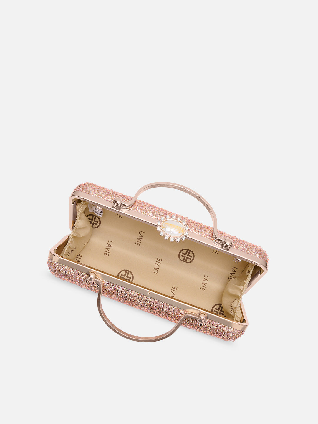 Orinoco Rectagular Handle Frame Clutch Rose Gold
